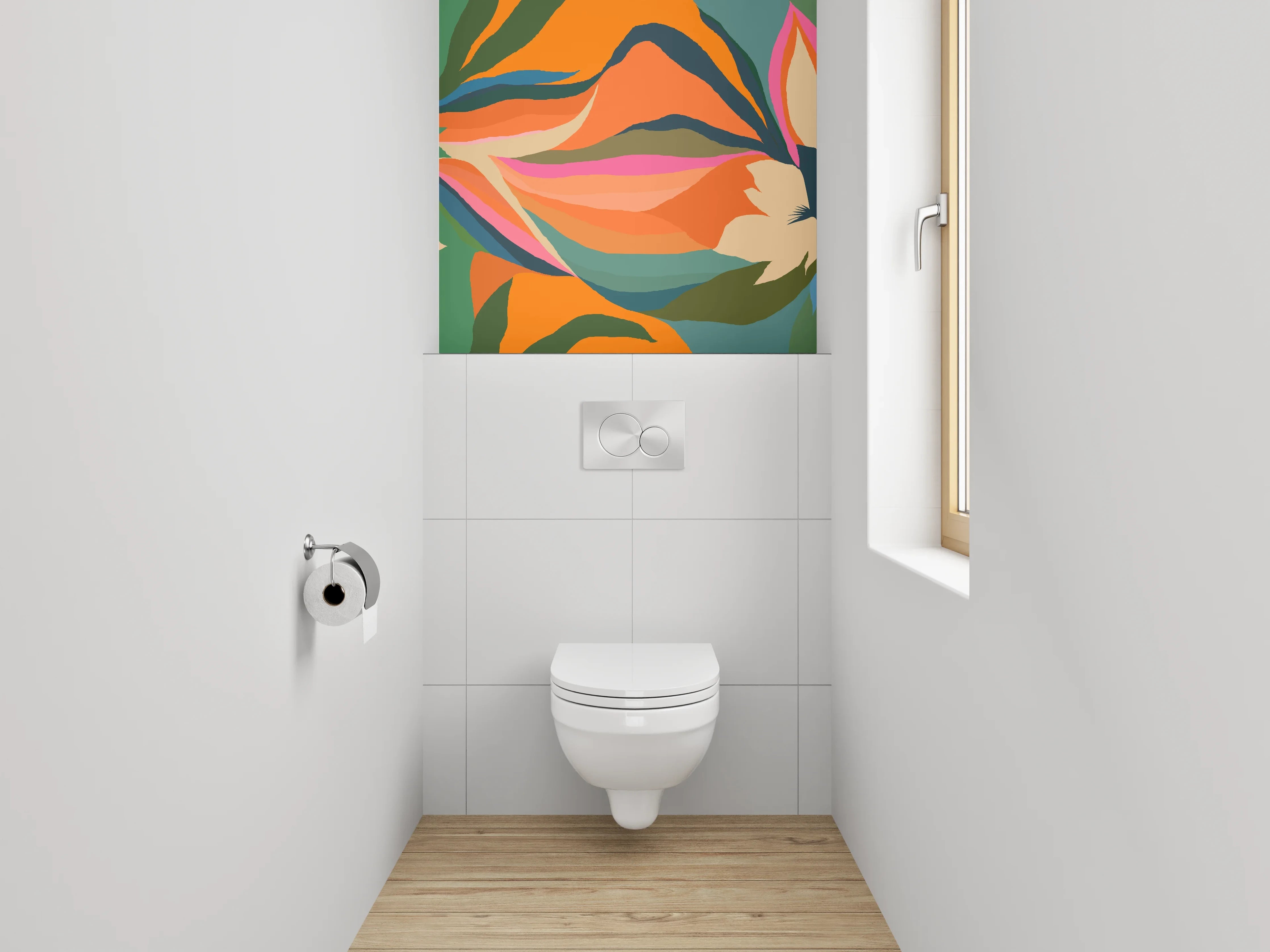 WC-Rückwand - Florales abstraktes Muster Orange Grün