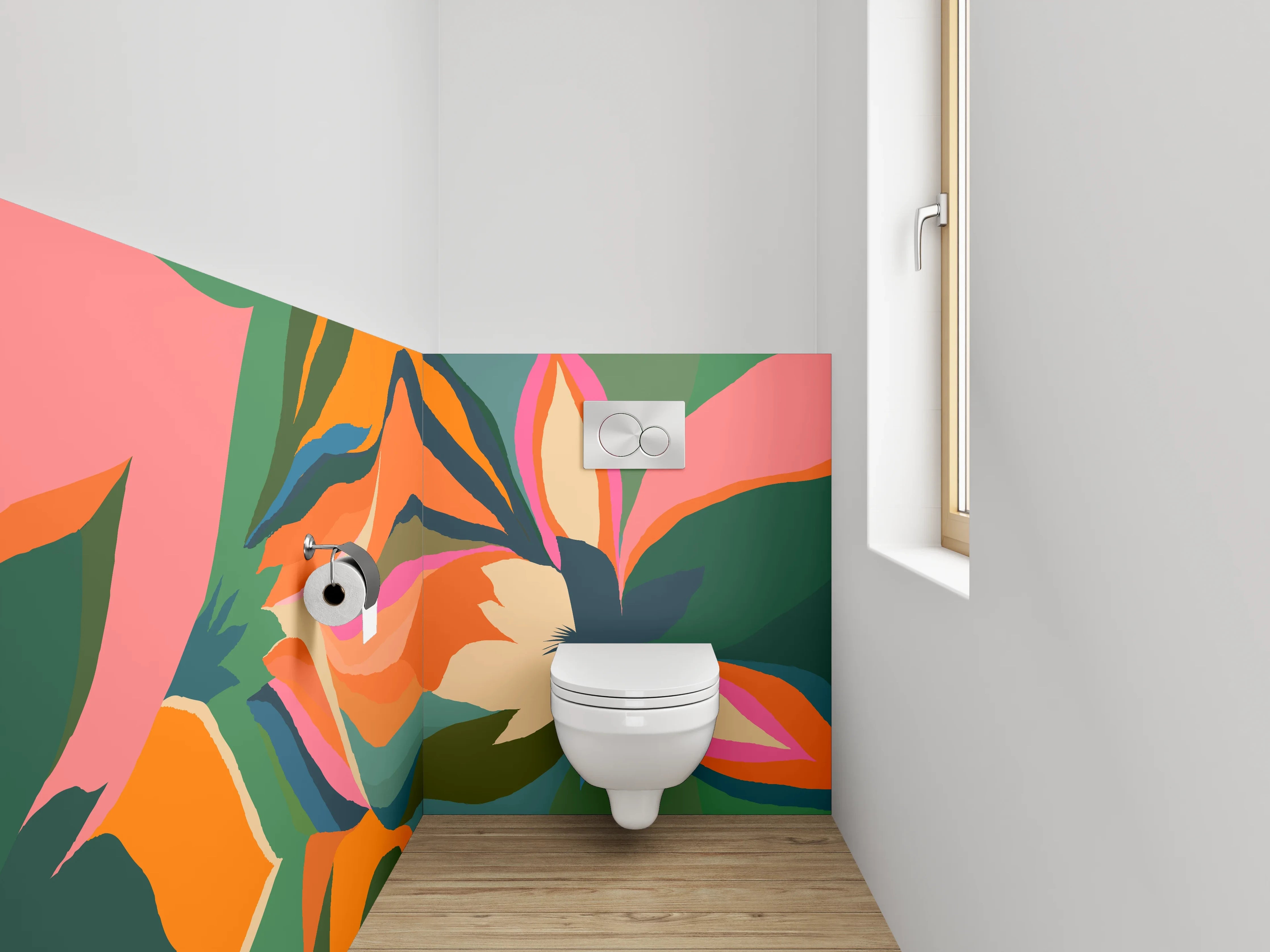 WC-Rückwand - Florales abstraktes Muster Orange Grün