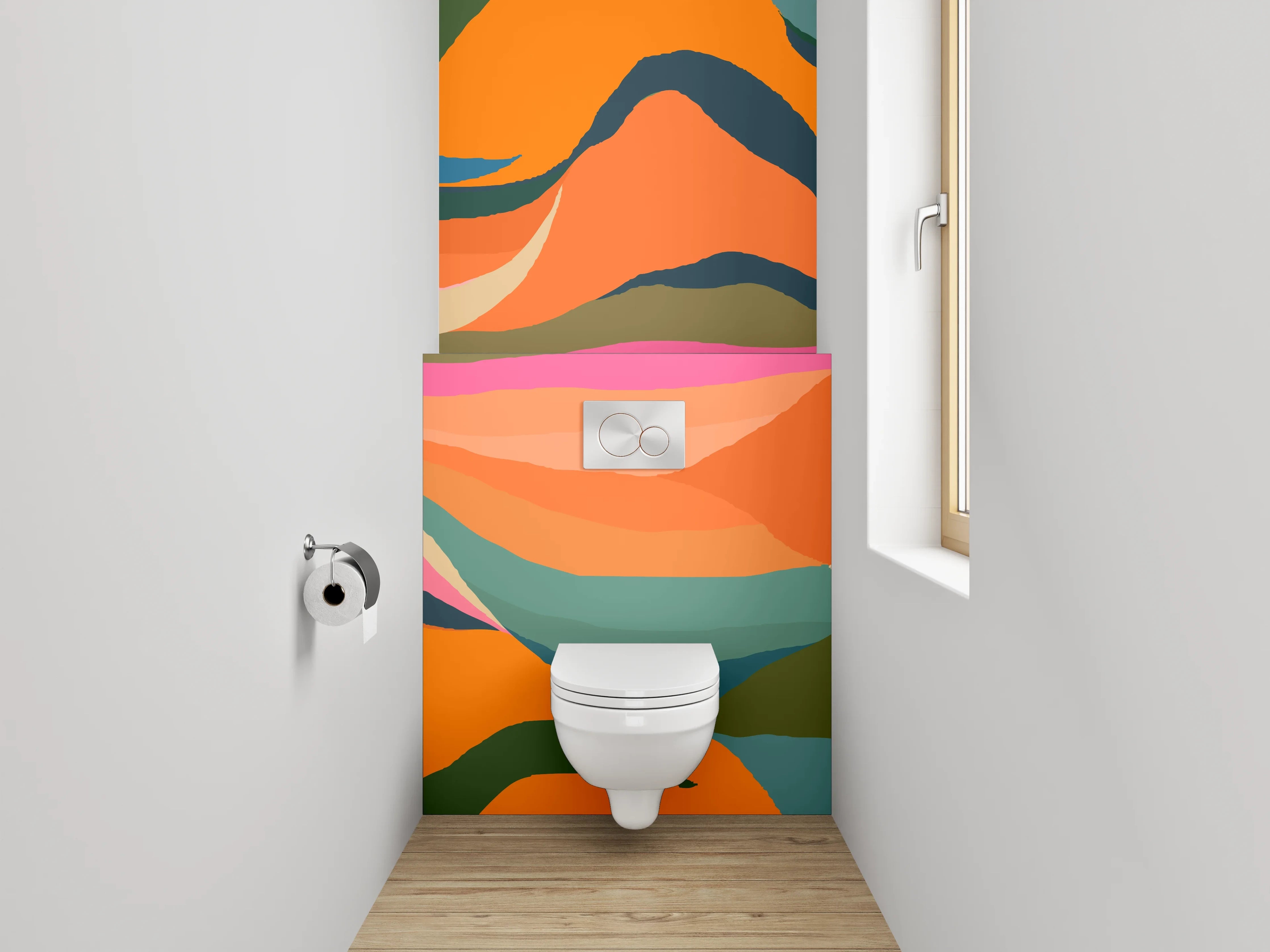 WC-Rückwand - Florales abstraktes Muster Orange Grün