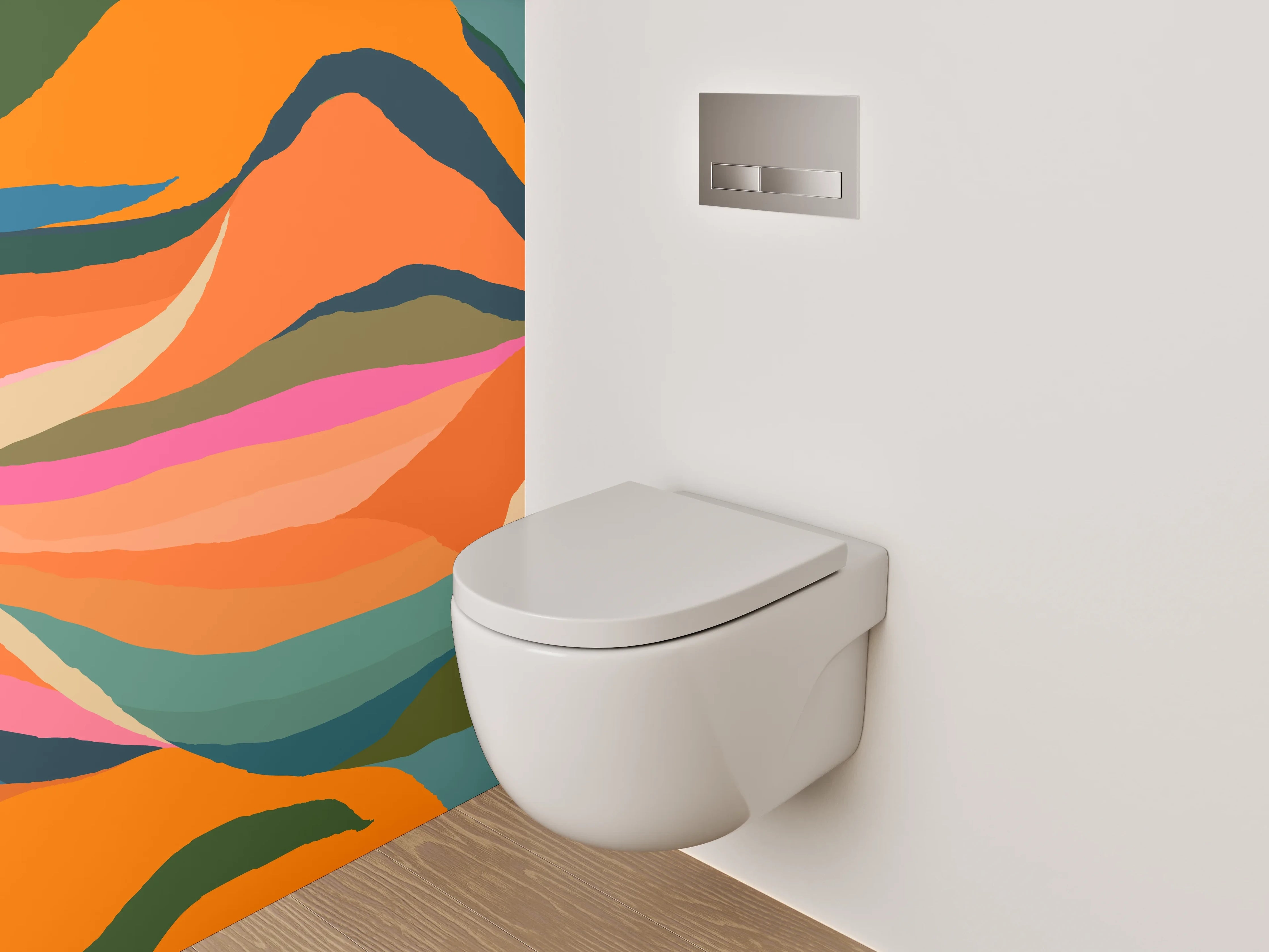 WC-Rückwand - Florales abstraktes Muster Orange Grün
