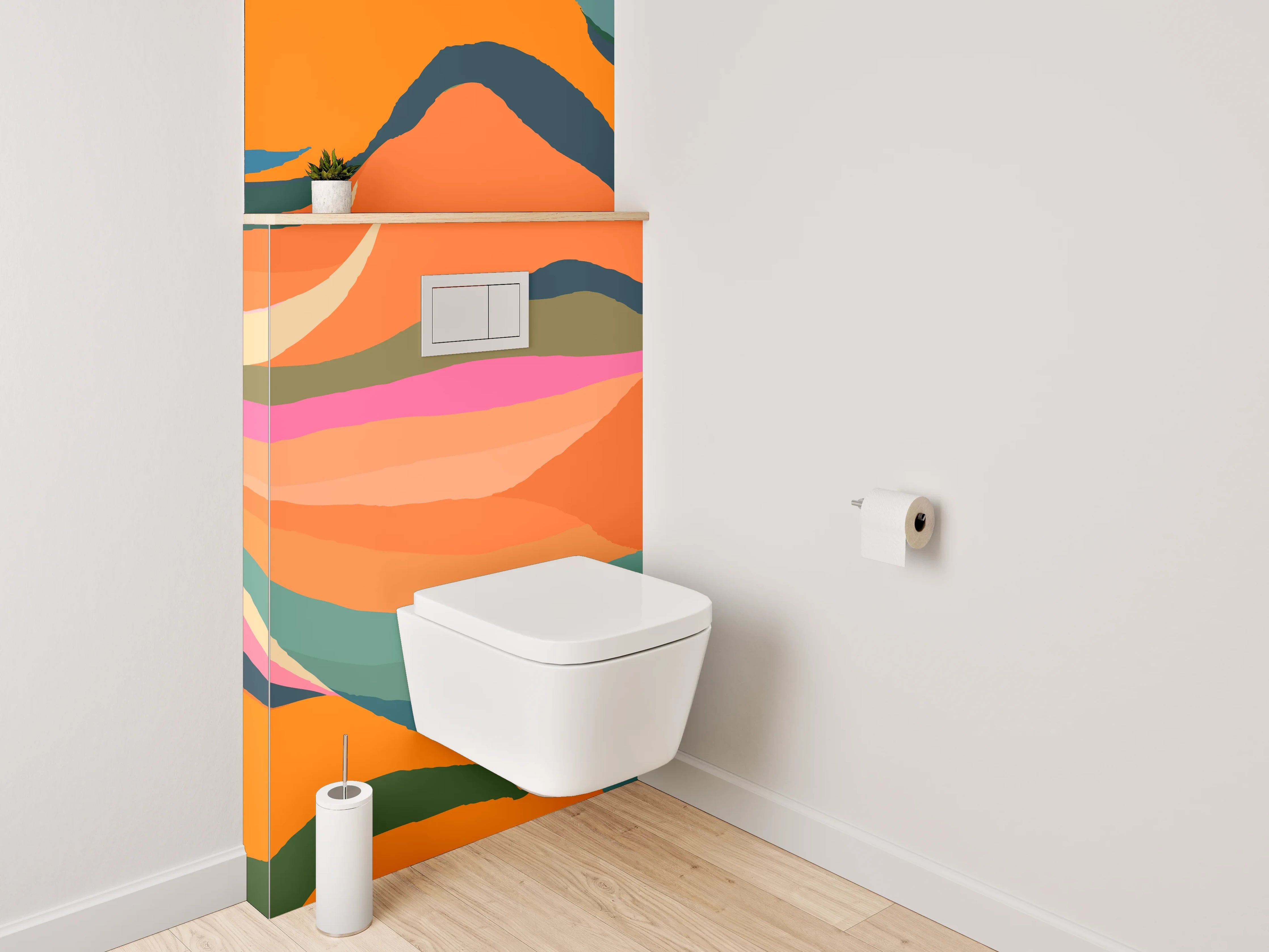 WC-Rückwand - Florales abstraktes Muster Orange Grün