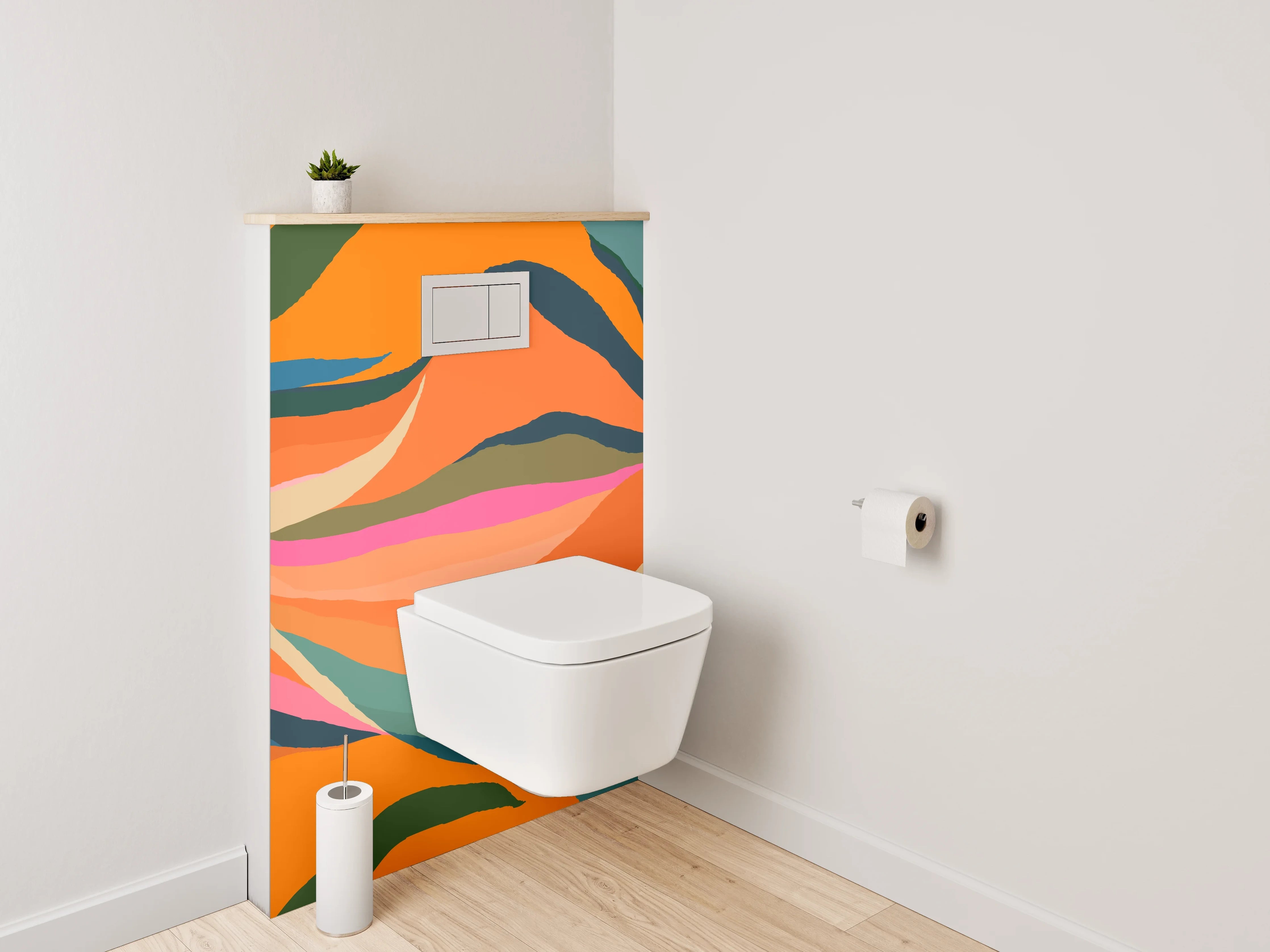 WC-Rückwand - Florales abstraktes Muster Orange Grün
