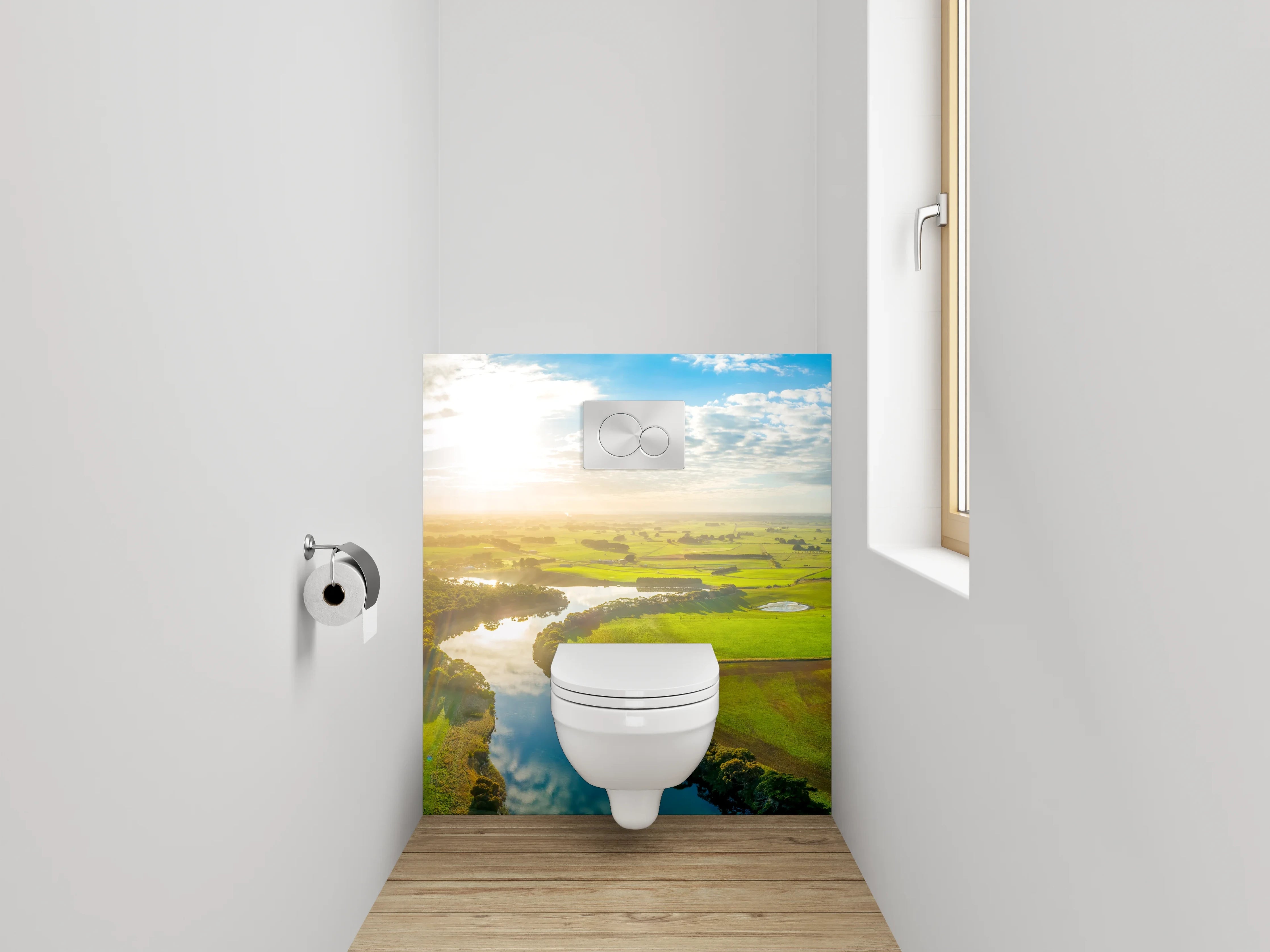 WC-Rückwand - Flusslandschaft Panorama Sonnenaufgang Natur