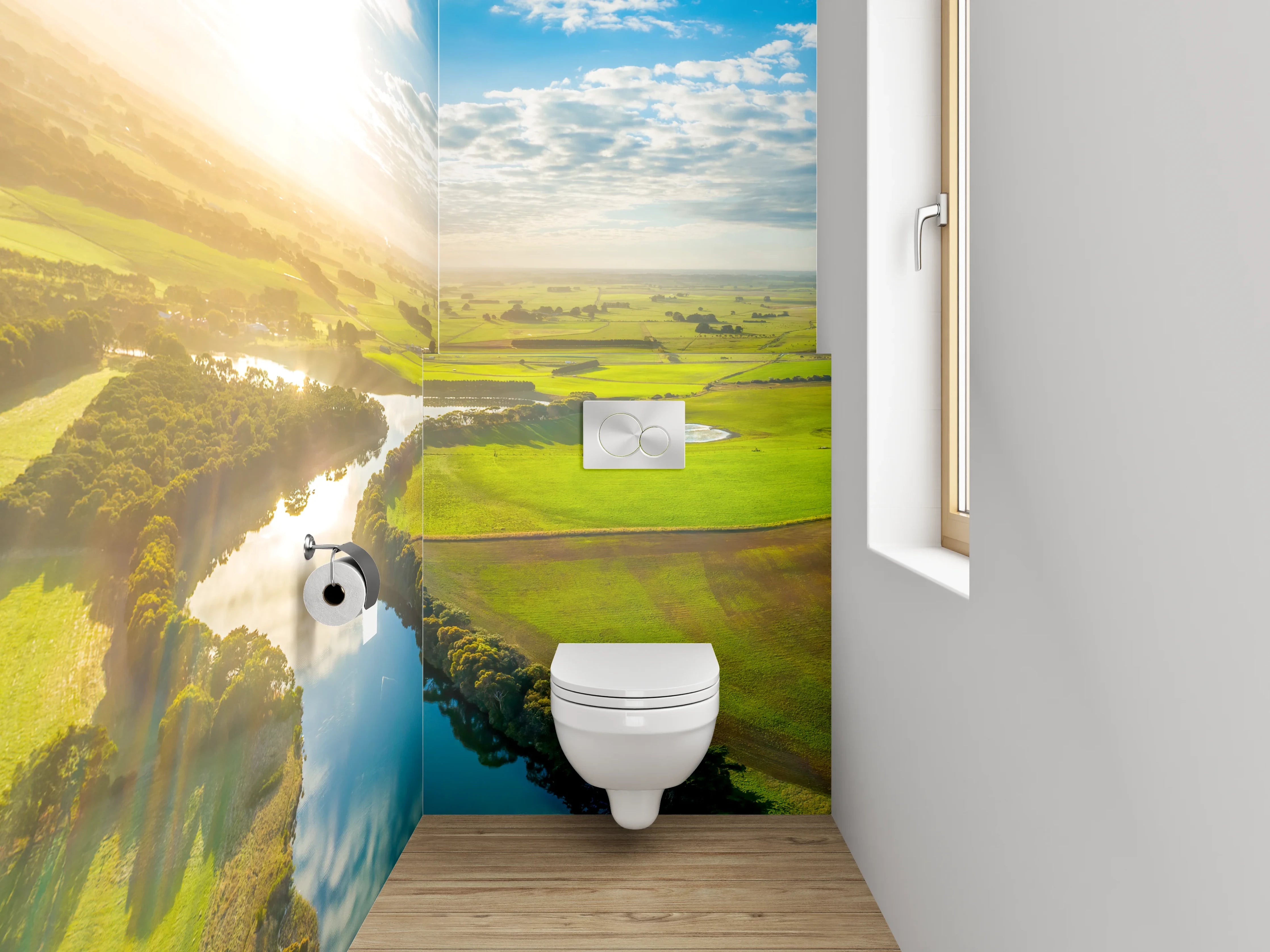 WC-Rückwand - Flusslandschaft Panorama Sonnenaufgang Natur