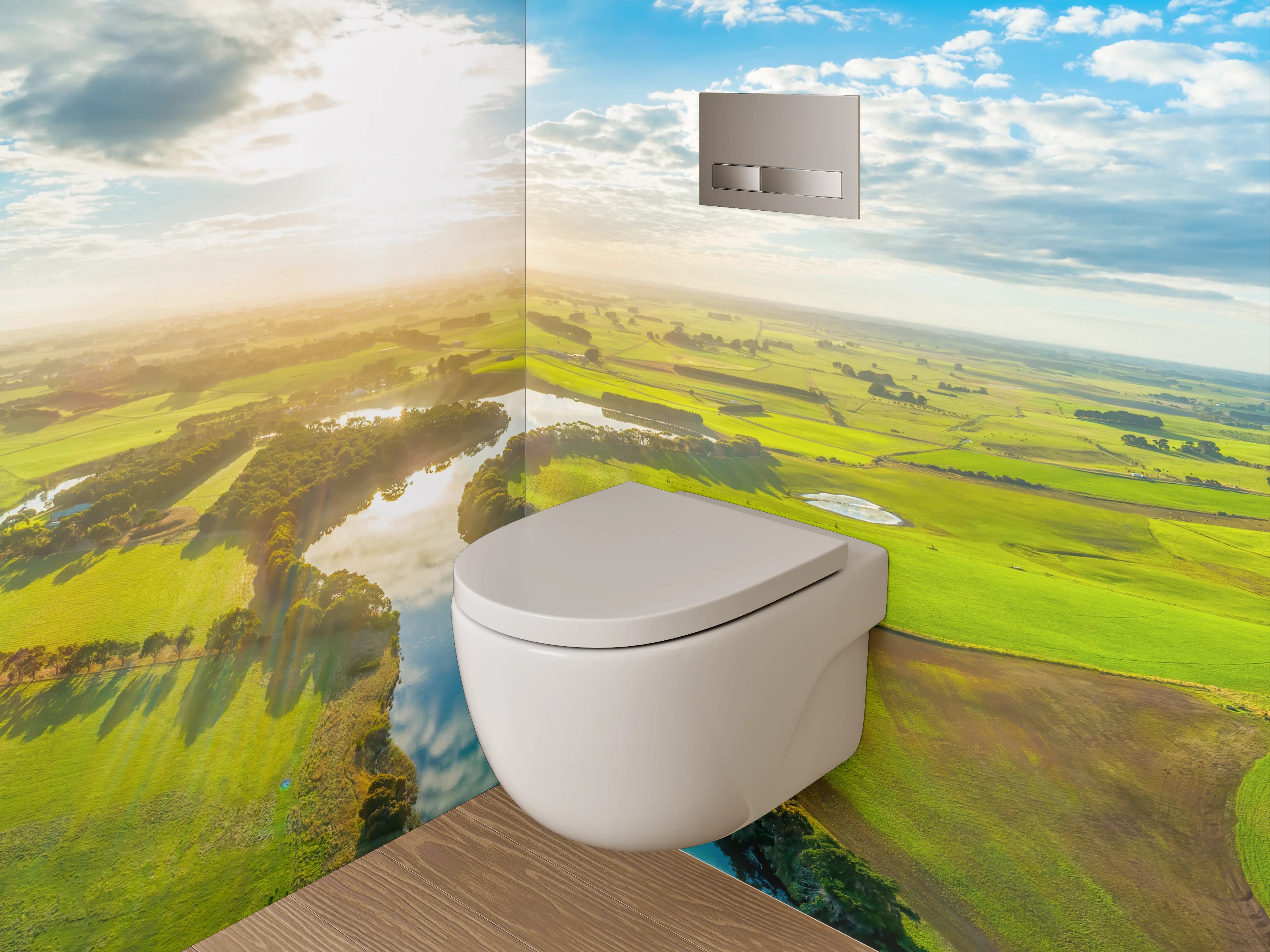 WC-Rückwand - Flusslandschaft Panorama Sonnenaufgang Natur