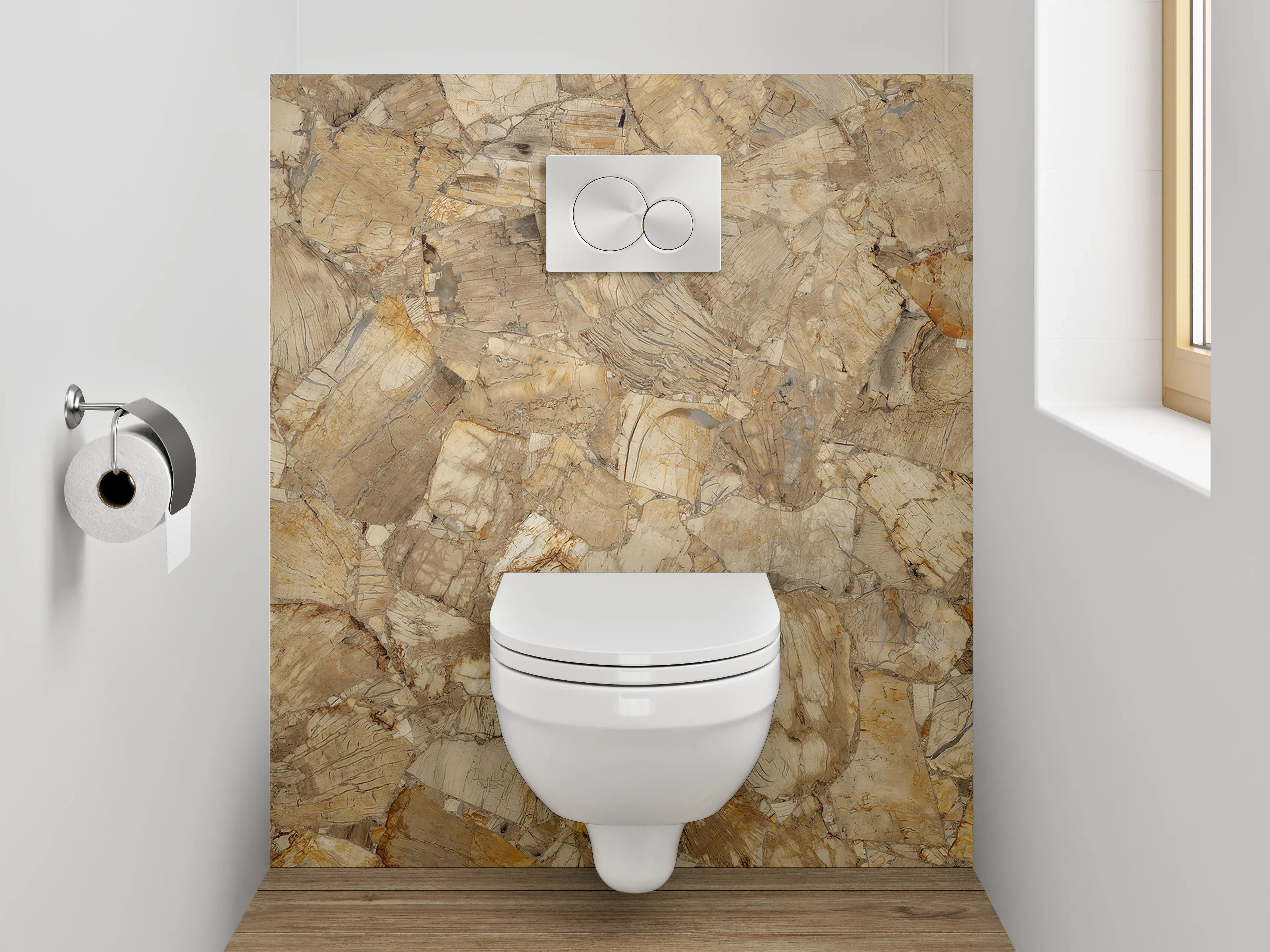 WC-Rückwand - Fossilstruktur Optik Beige Braun
