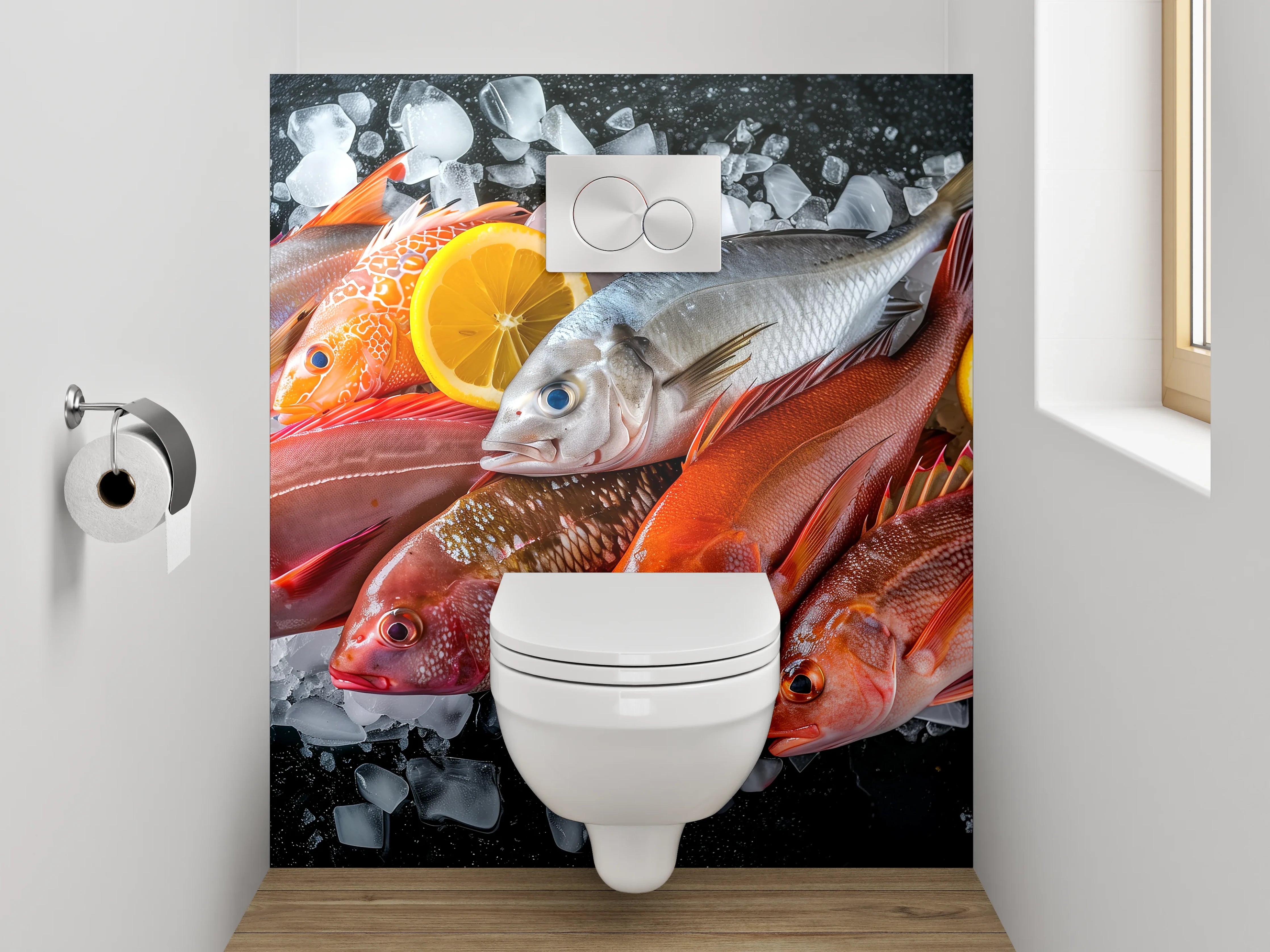 WC-Rückwand - Frische Fische auf Eis – Küchenmotiv