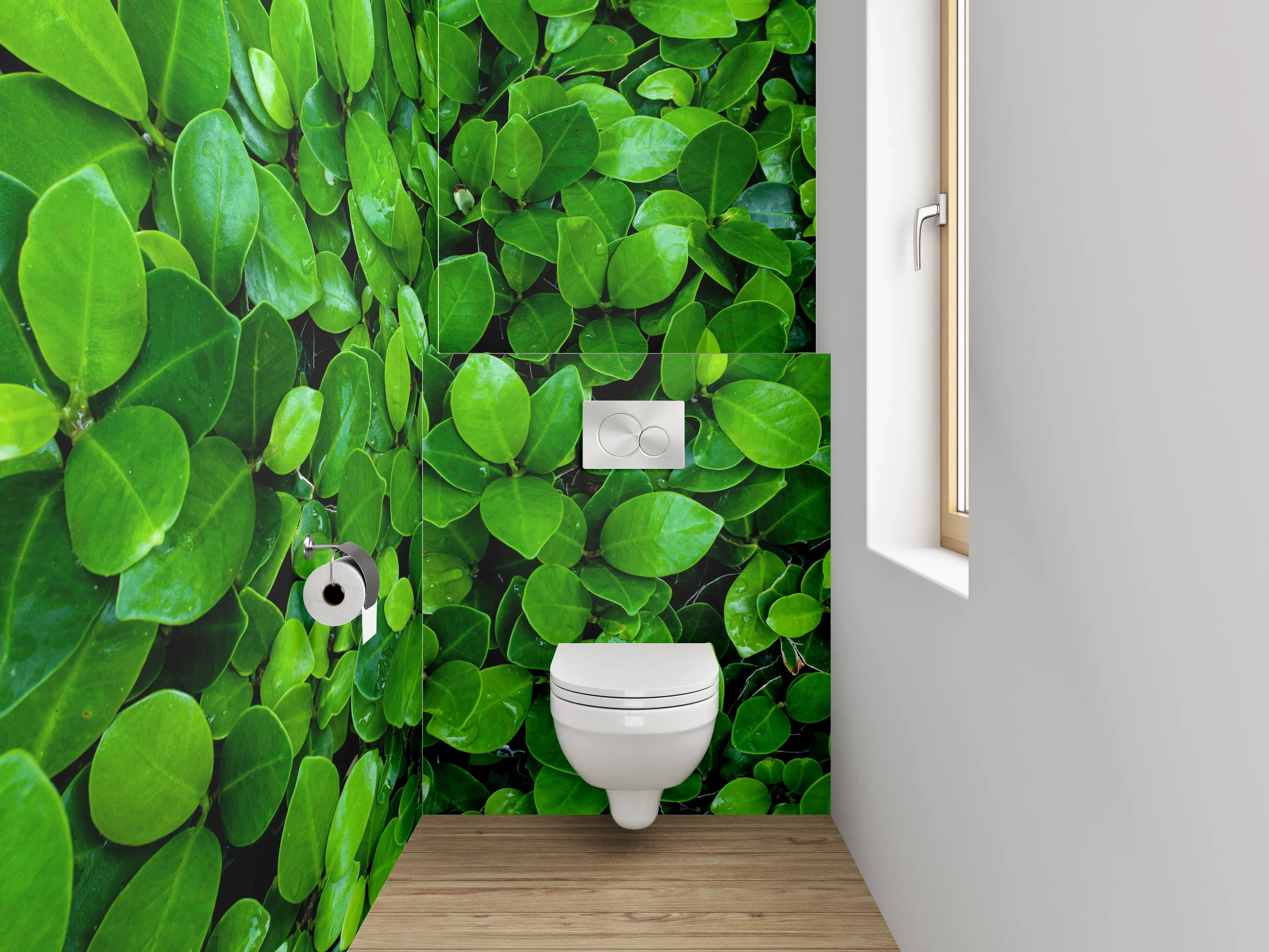 WC-Rückwand - Frische grüne Blätter Naturdekor