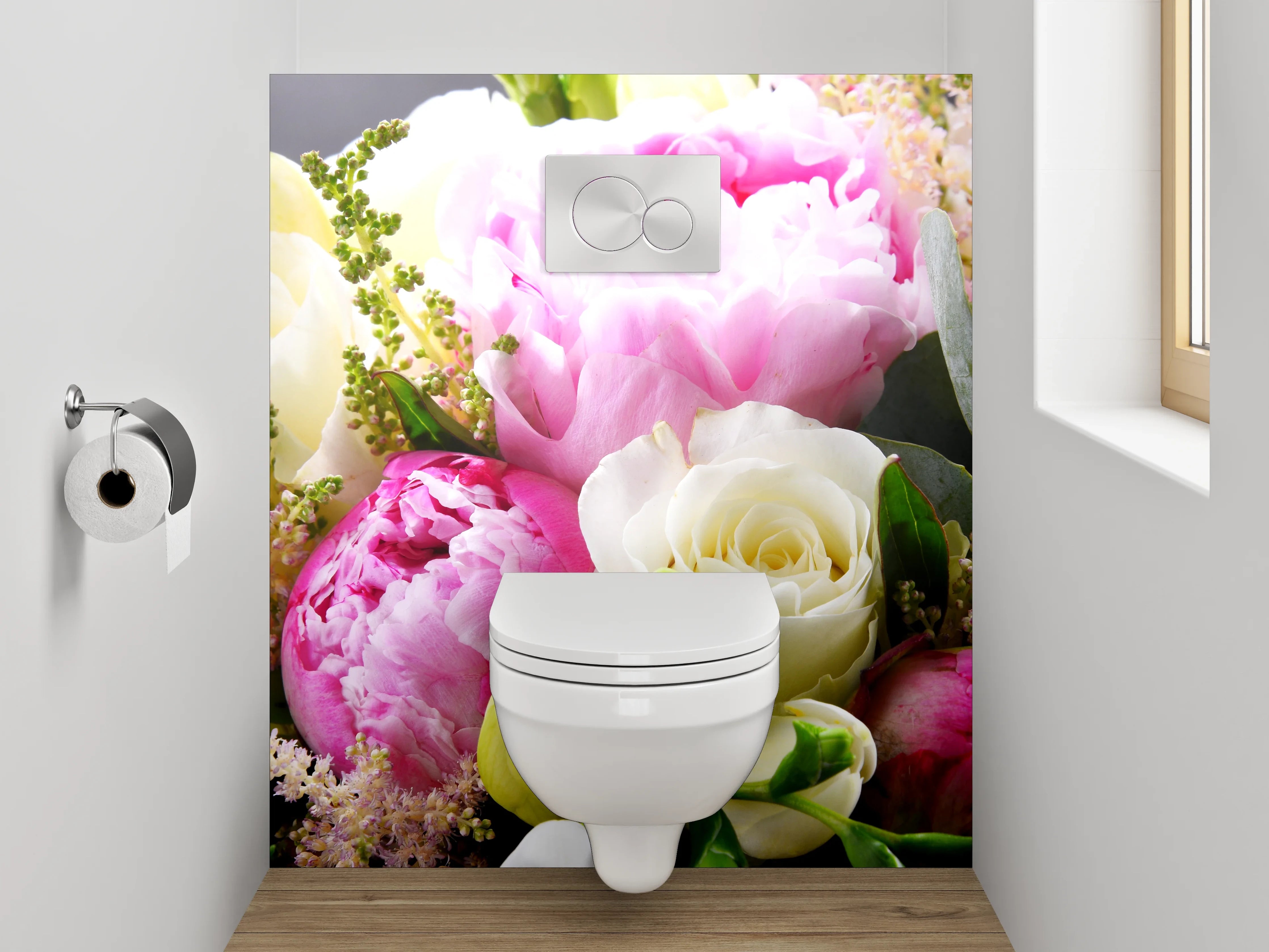 WC-Rückwand - Frischer Blumenstrauß in Pastellfarben