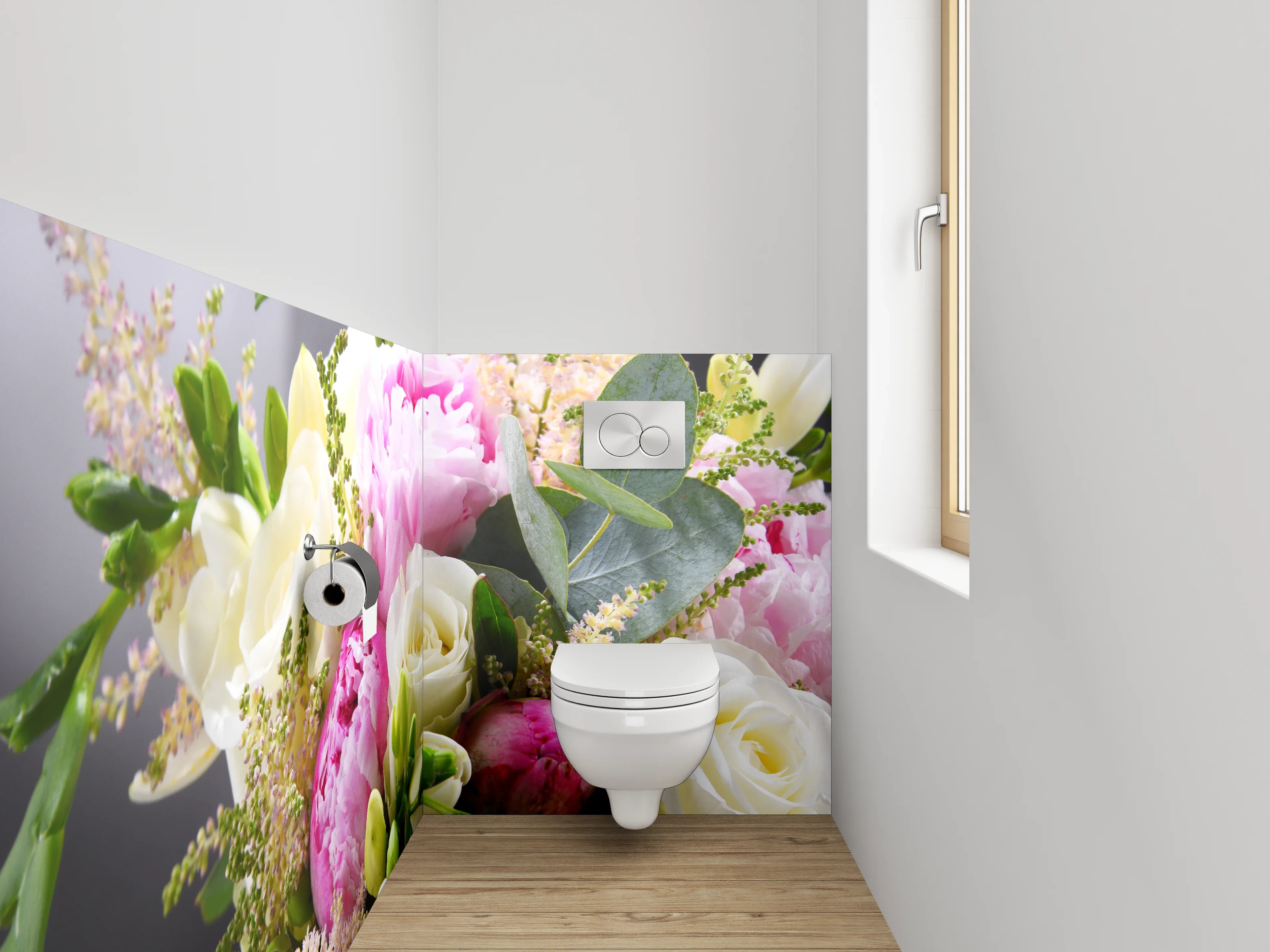 WC-Rückwand - Frischer Blumenstrauß in Pastellfarben
