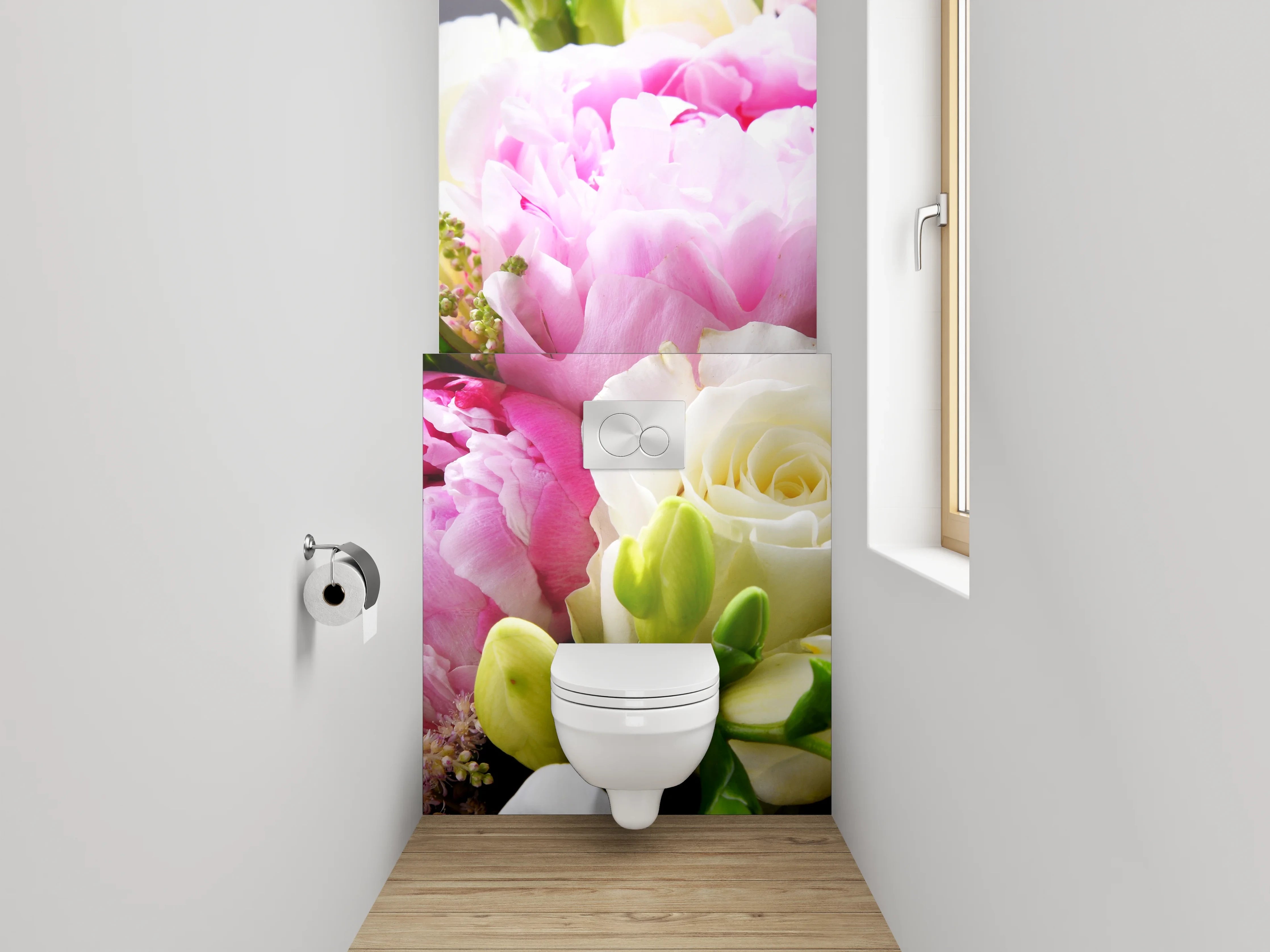 WC-Rückwand - Frischer Blumenstrauß in Pastellfarben