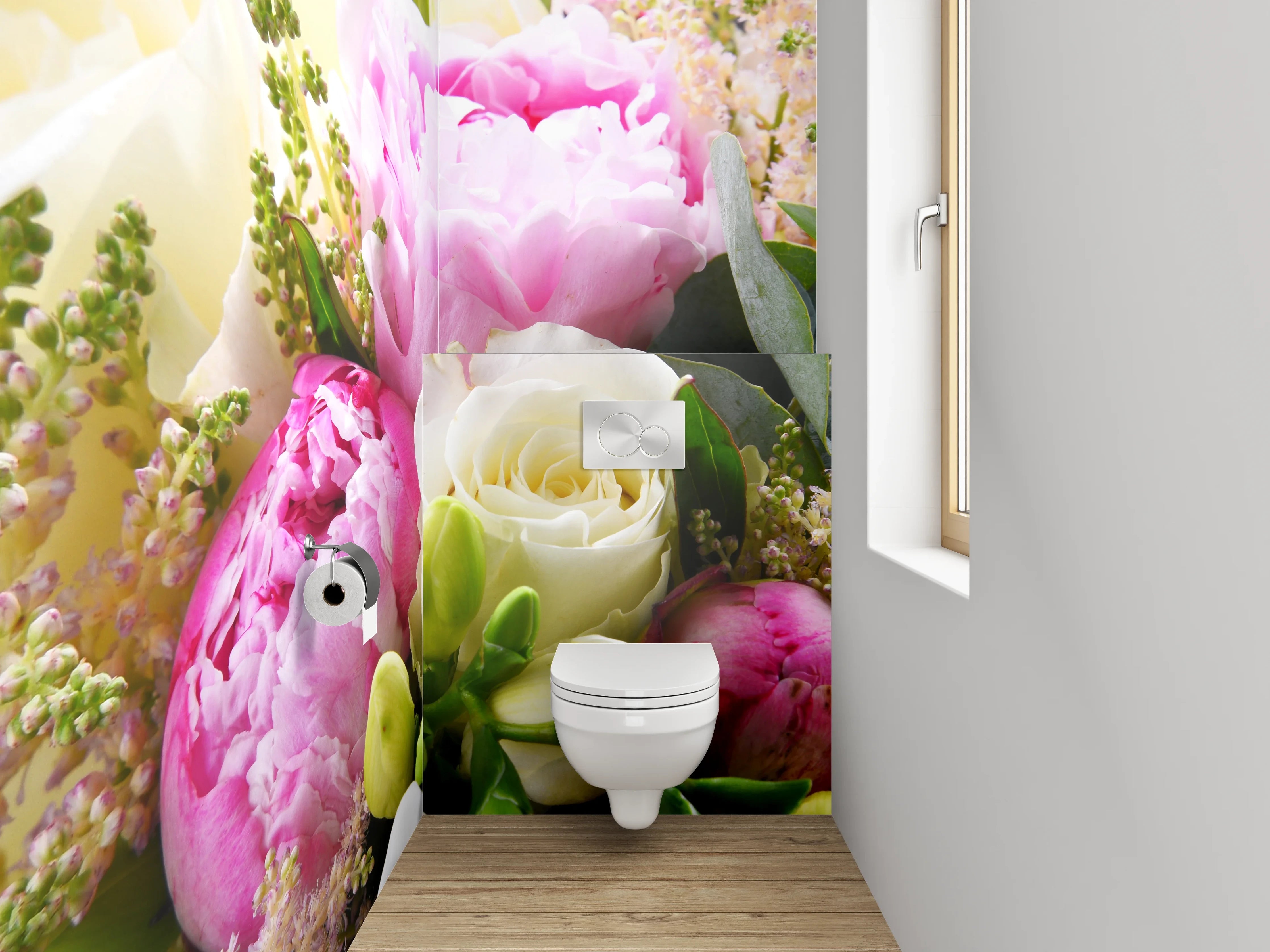 WC-Rückwand - Frischer Blumenstrauß in Pastellfarben