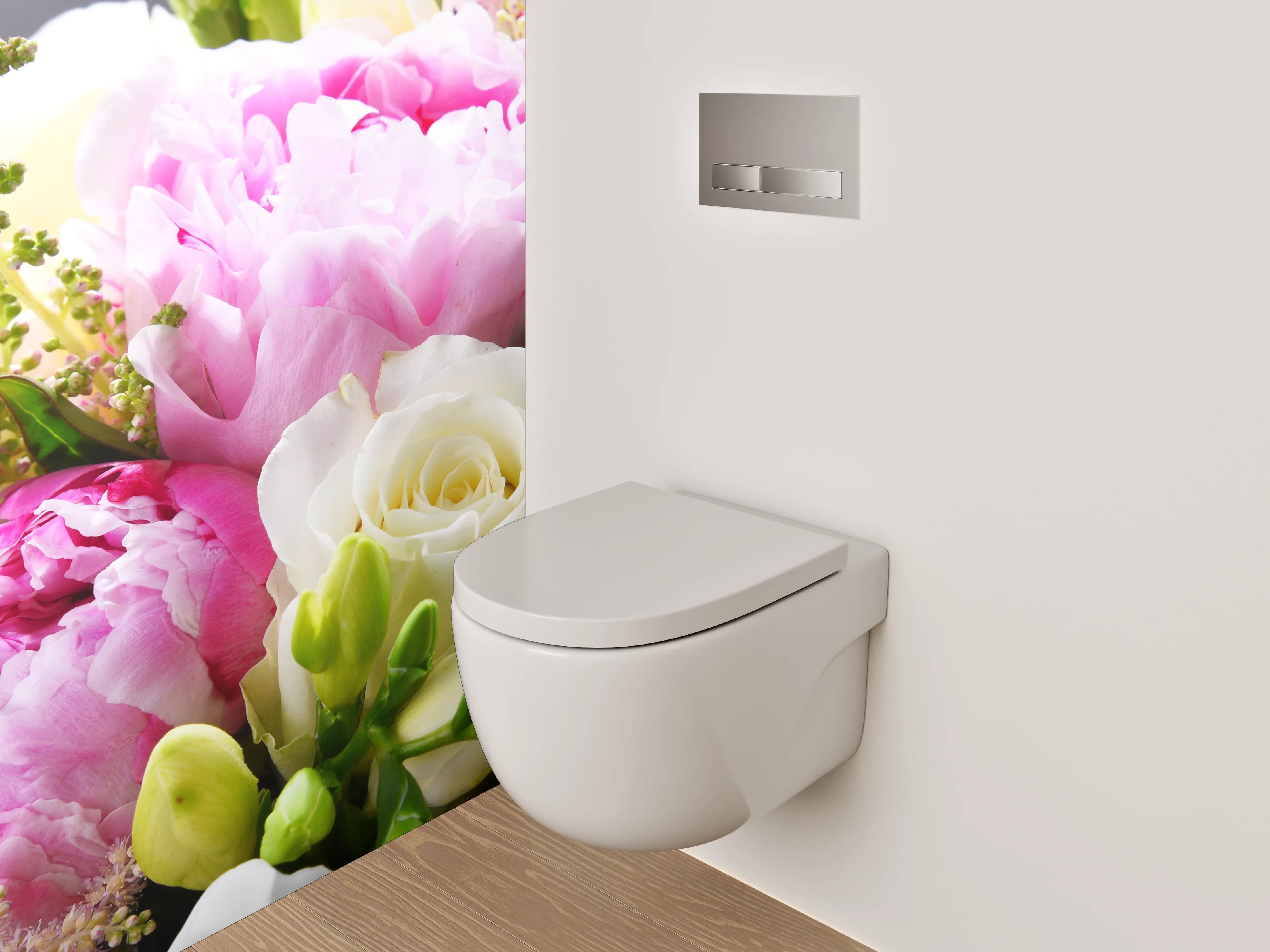 WC-Rückwand - Frischer Blumenstrauß in Pastellfarben