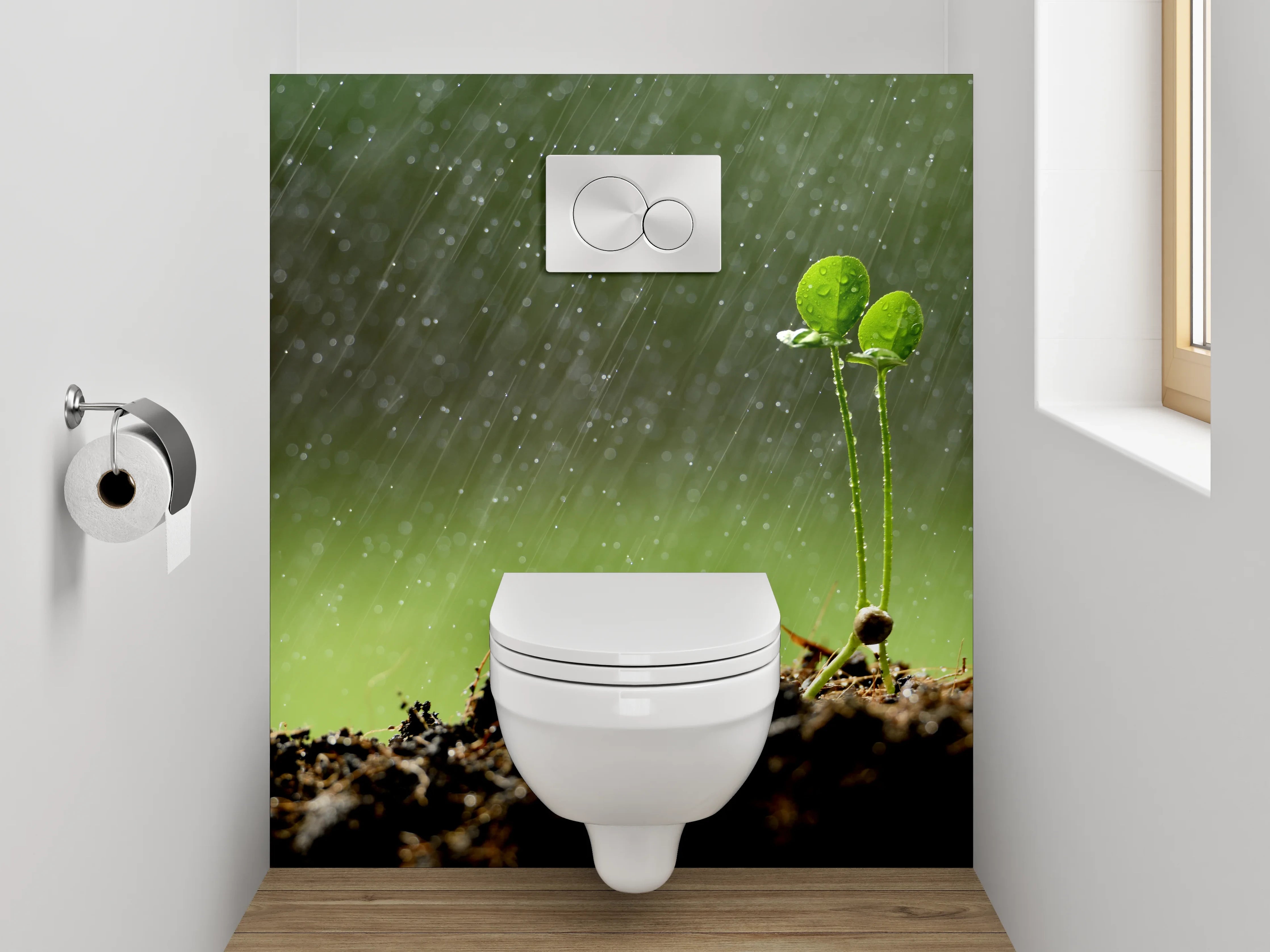 WC-Rückwand - Frischer Keimling im Regen