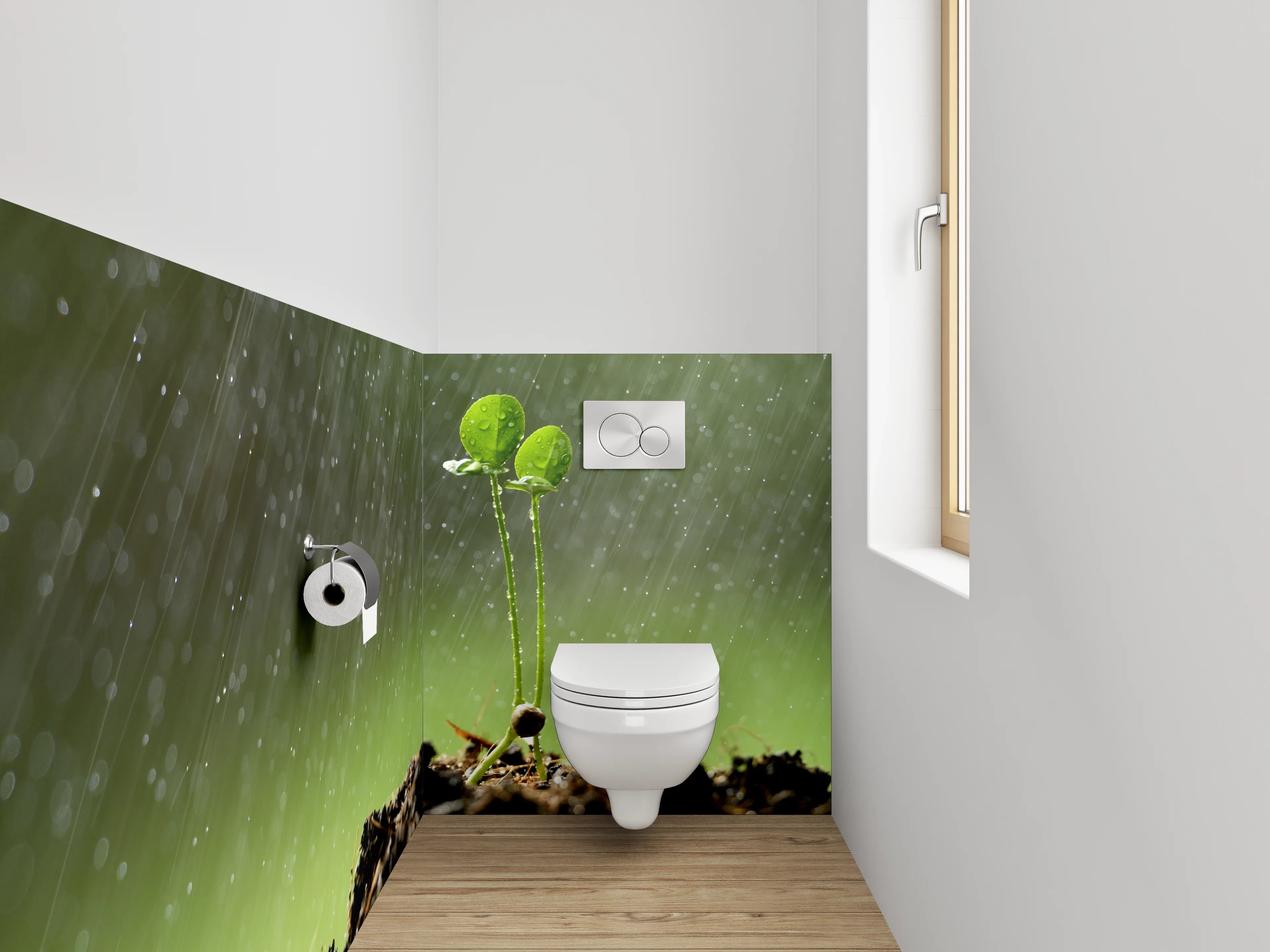 WC-Rückwand - Frischer Keimling im Regen