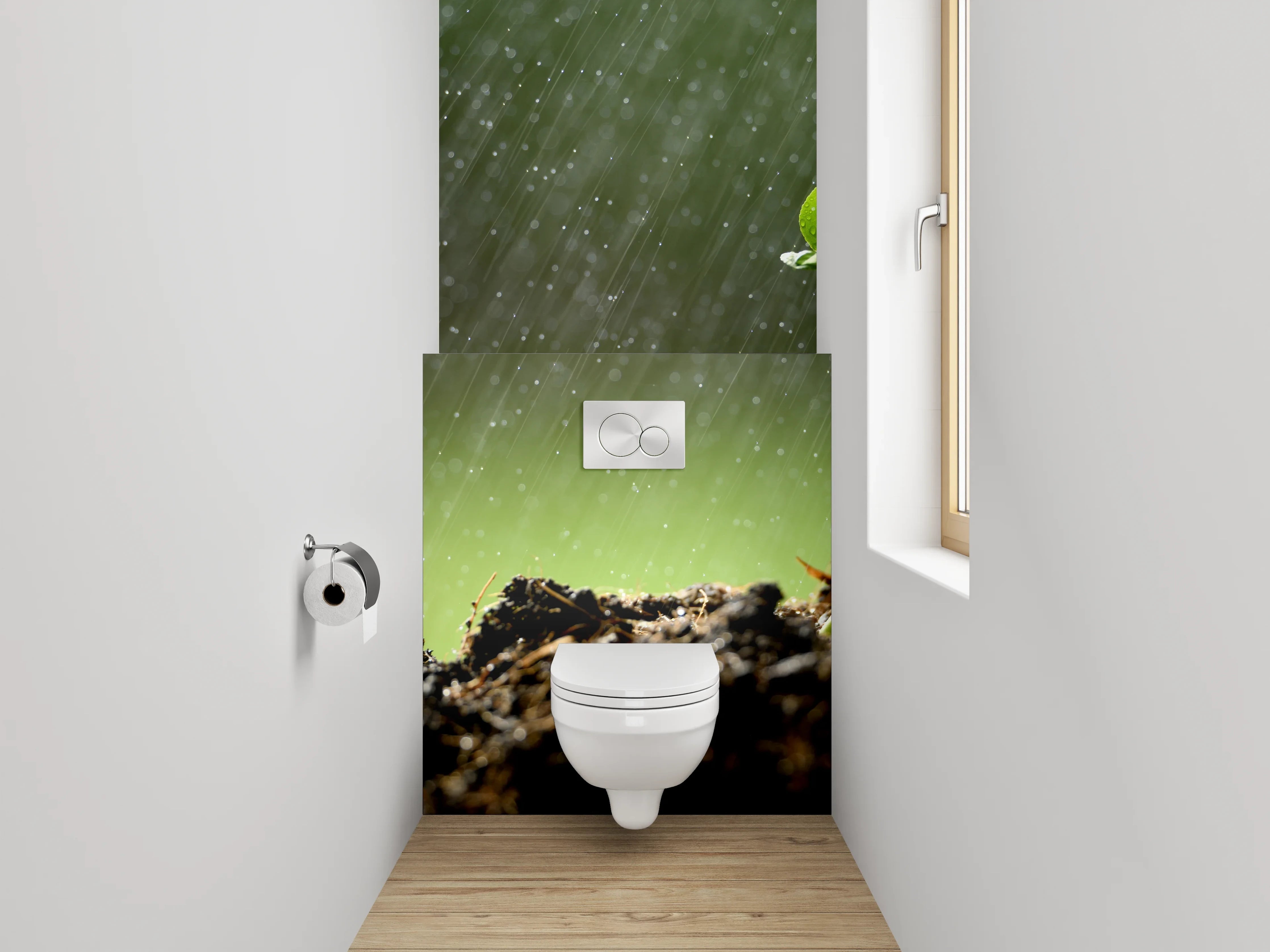 WC-Rückwand - Frischer Keimling im Regen