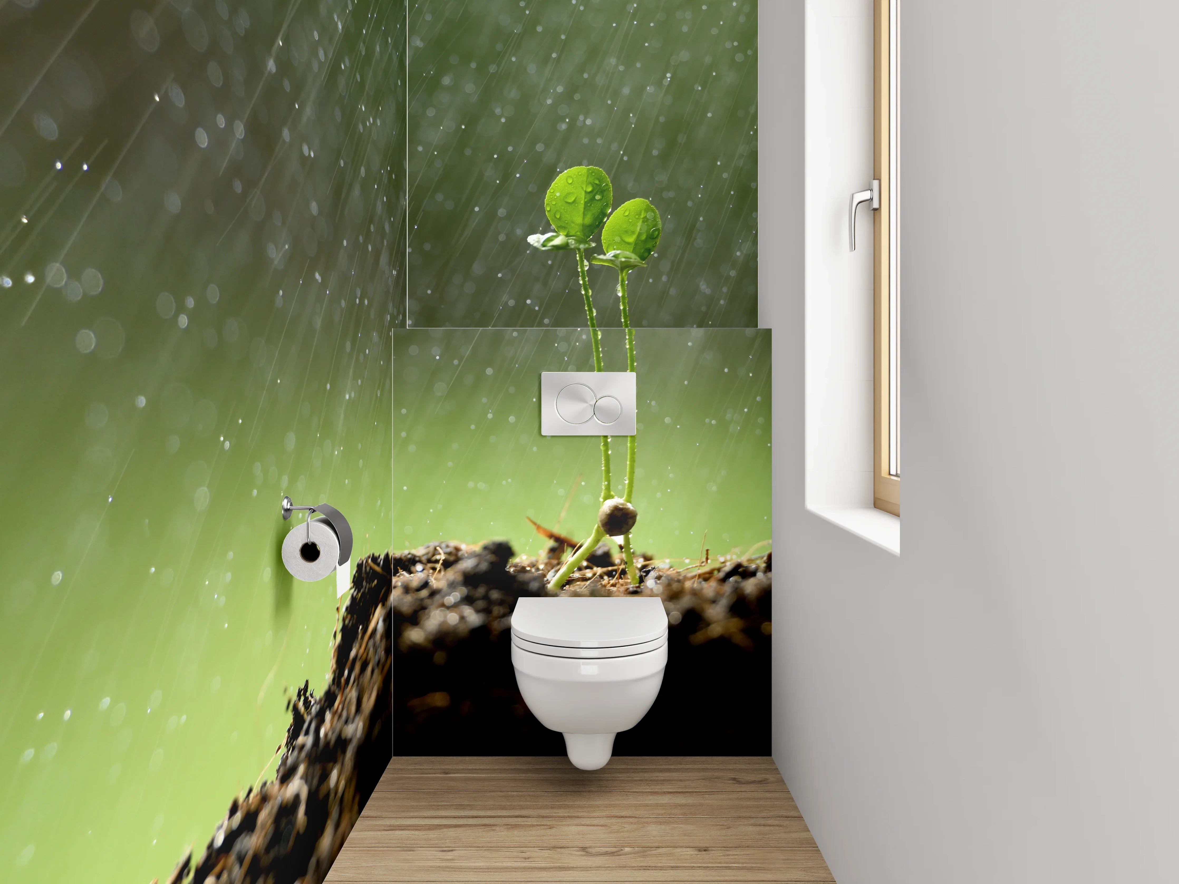 WC-Rückwand - Frischer Keimling im Regen