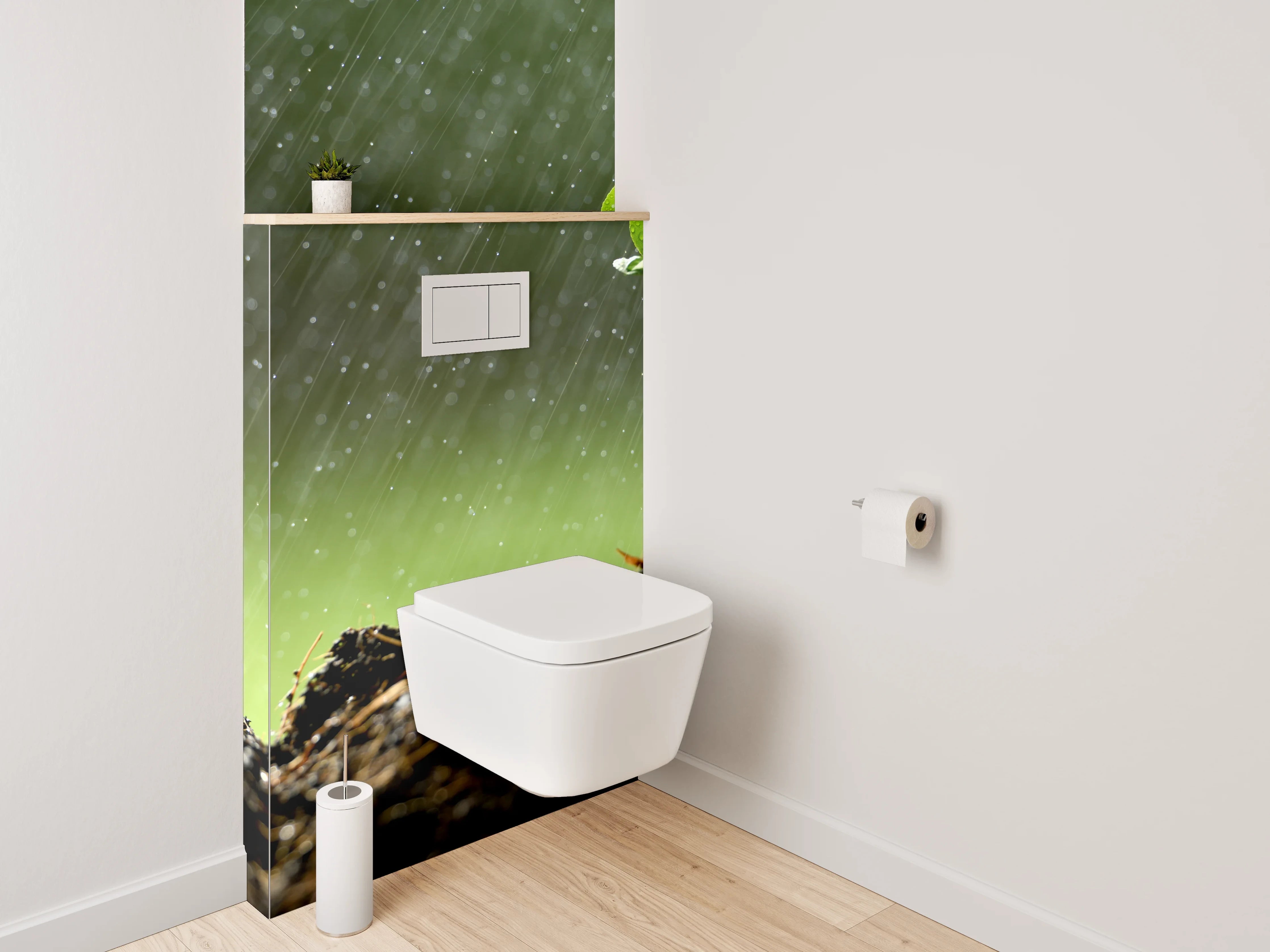 WC-Rückwand - Frischer Keimling im Regen