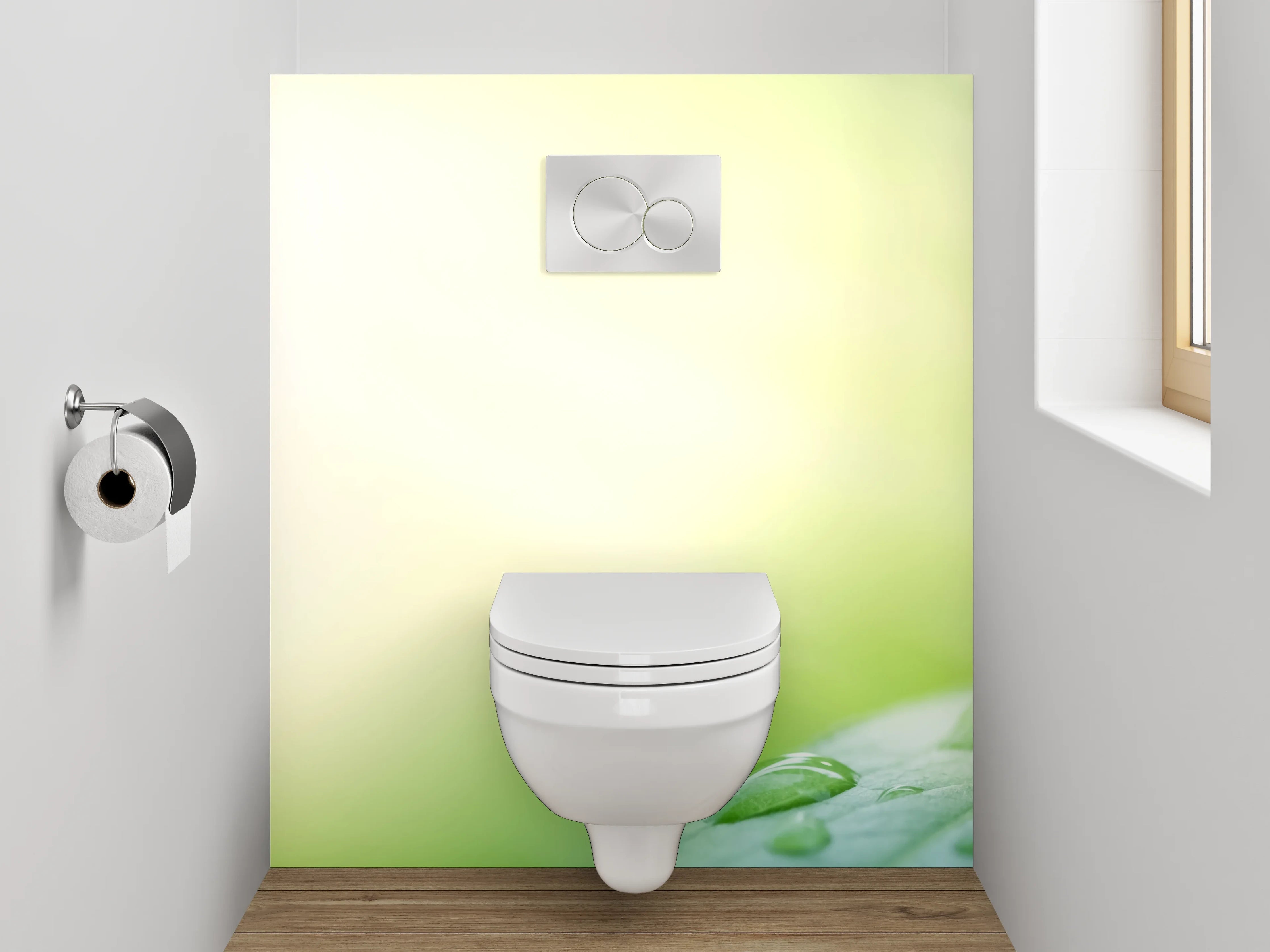 WC-Rückwand - Frischer Morgentau auf grünem Blatt