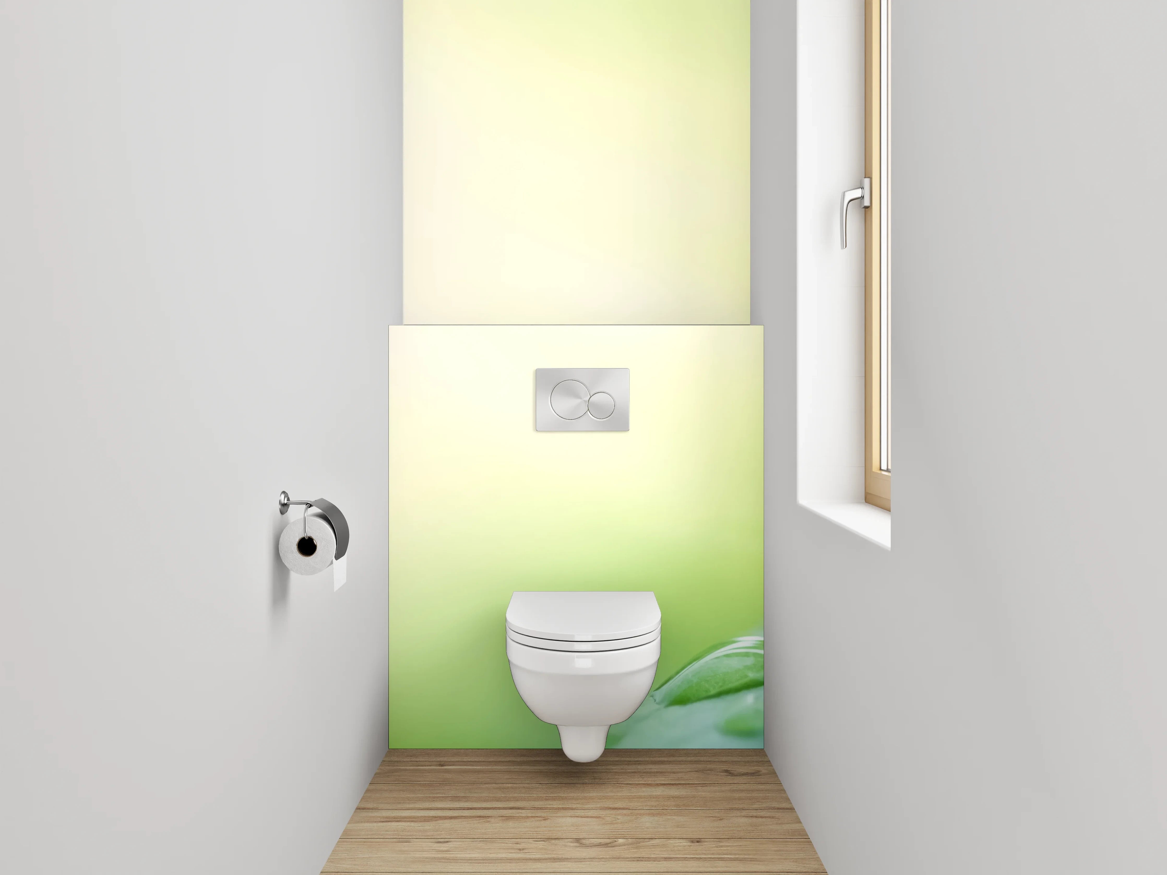 WC-Rückwand - Frischer Morgentau auf grünem Blatt