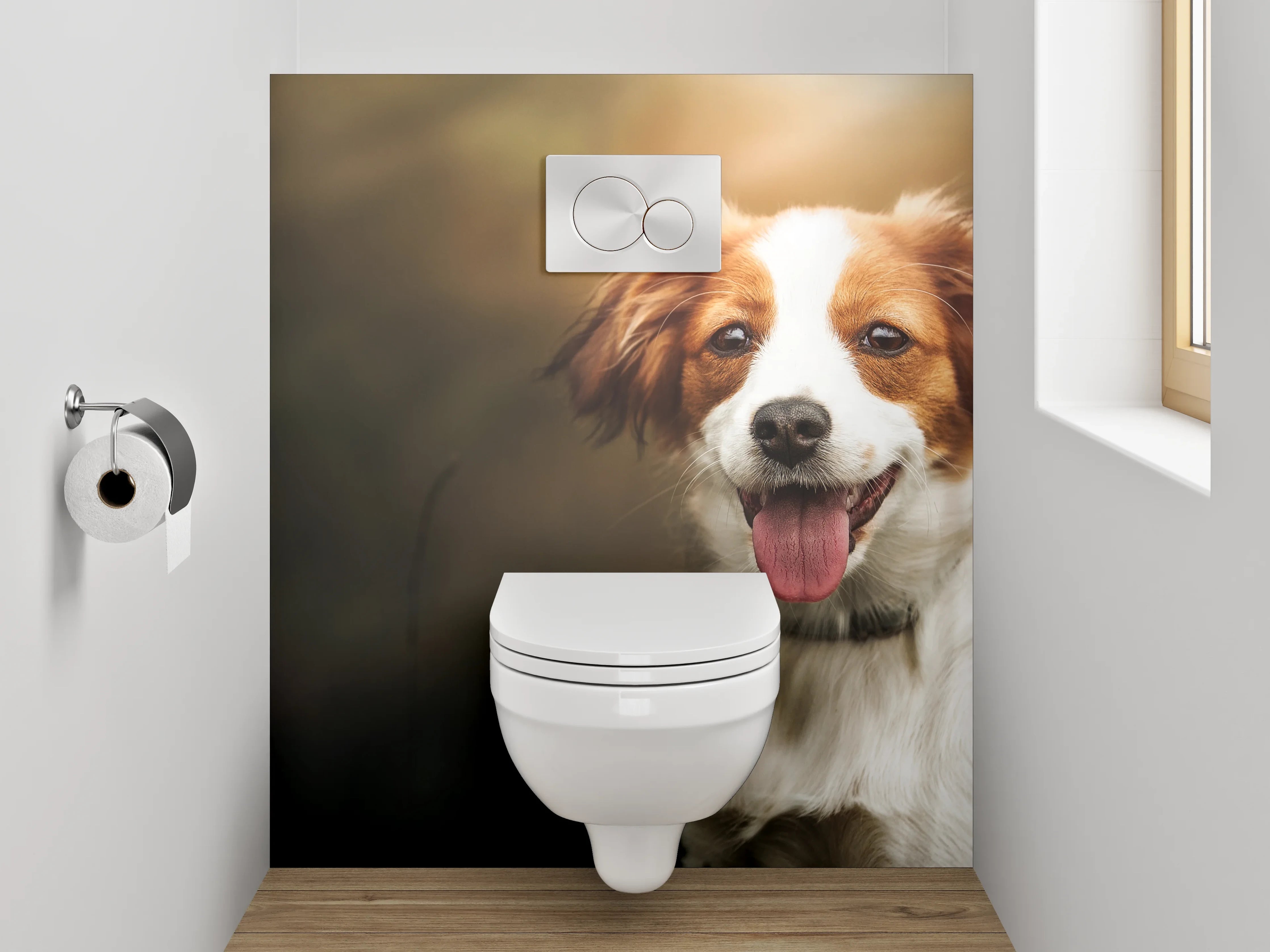WC-Rückwand - Fröhlicher Hund im Sonnenlicht