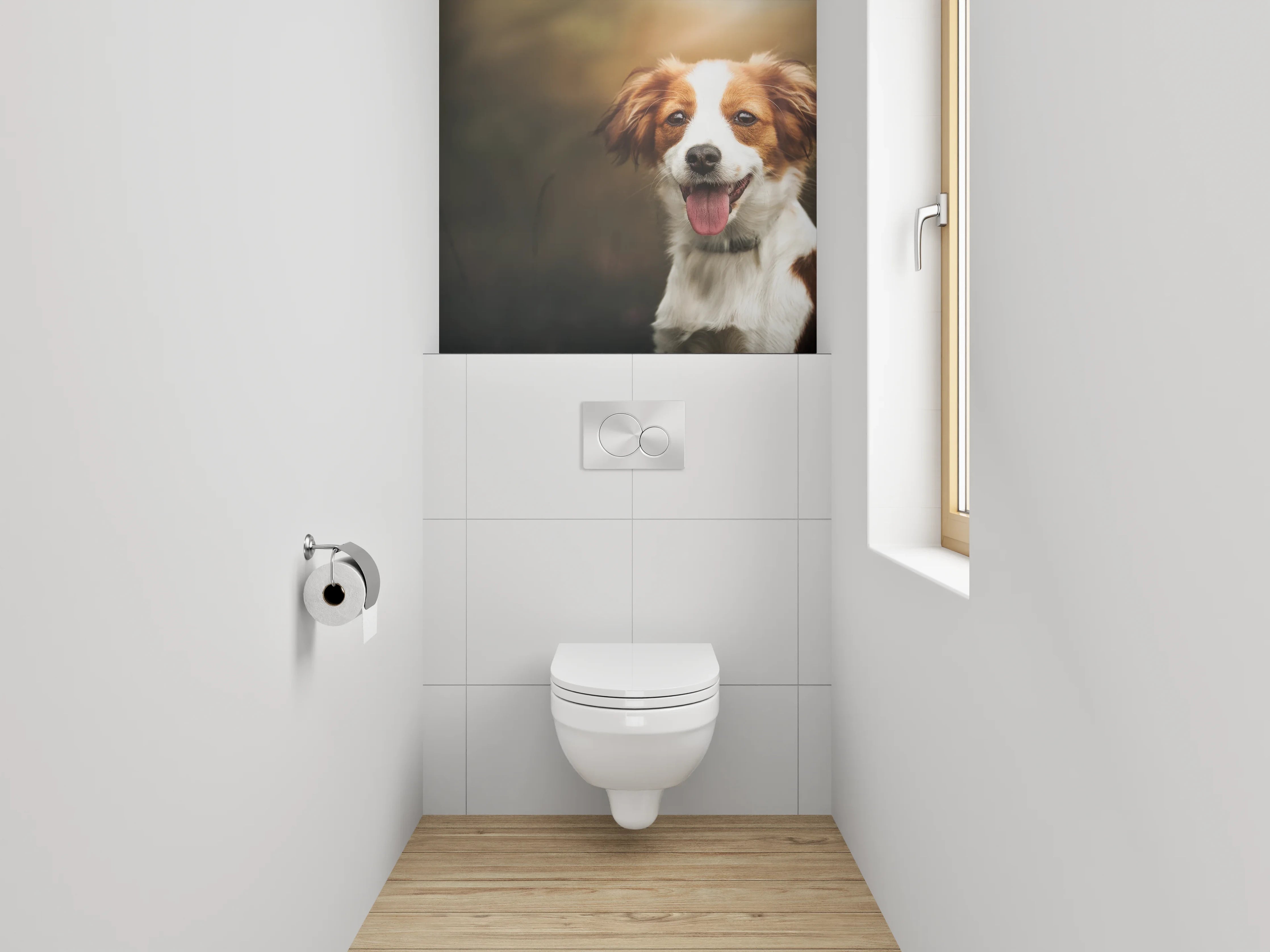 WC-Rückwand - Fröhlicher Hund im Sonnenlicht