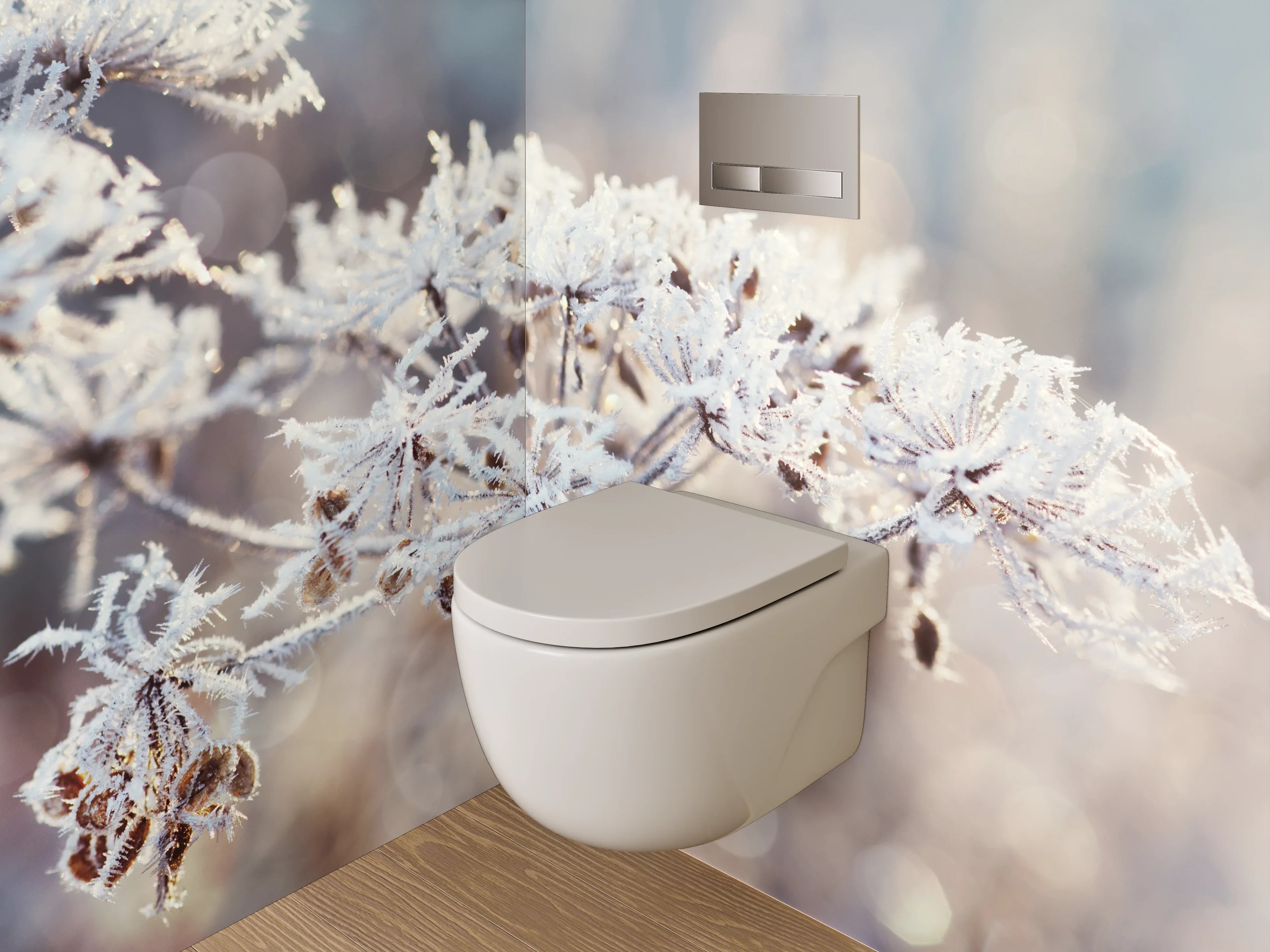 WC-Rückwand - Frostige Eiskristall-Blumen in Weiß
