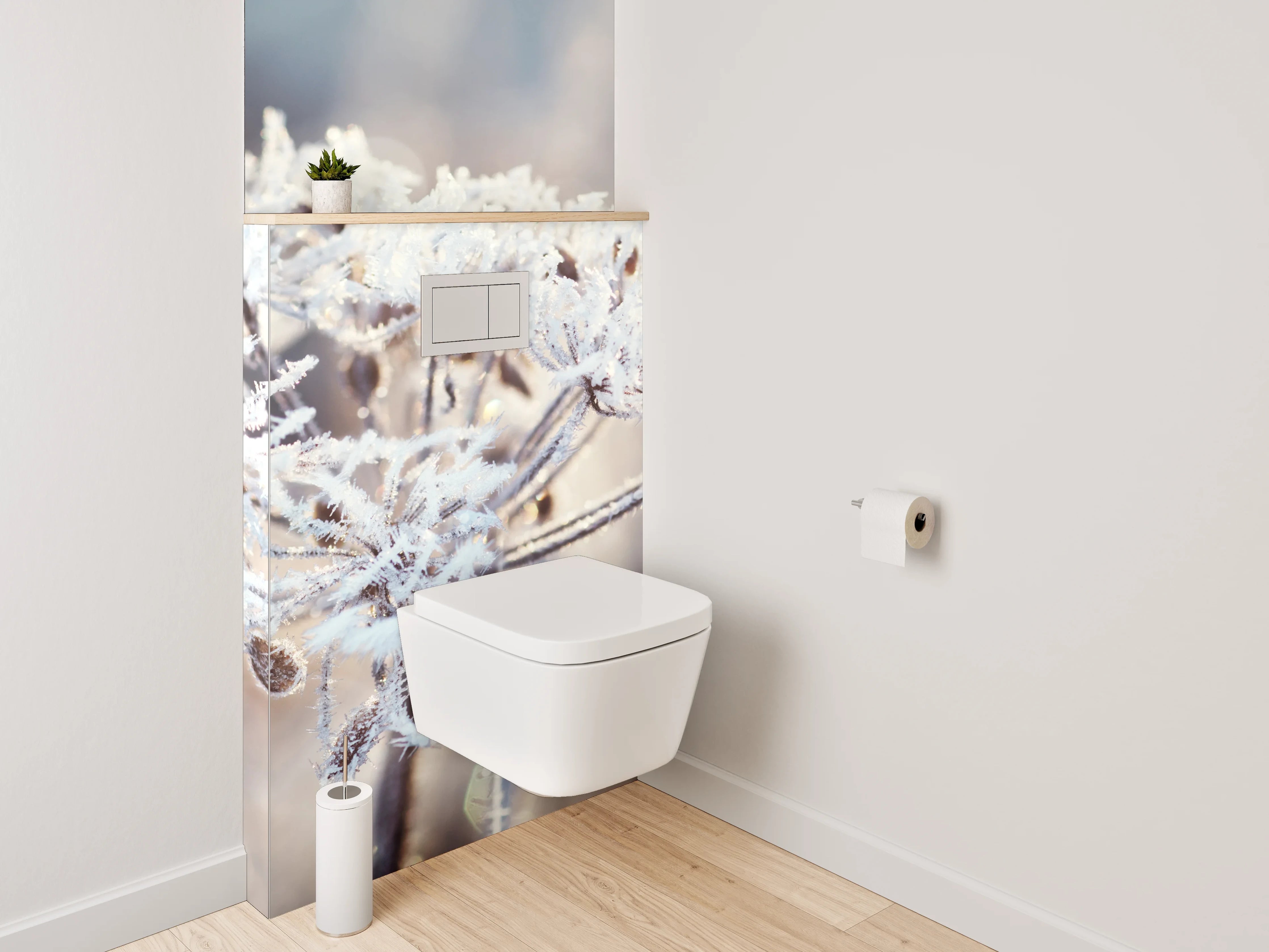 WC-Rückwand - Frostige Eiskristall-Blumen in Weiß