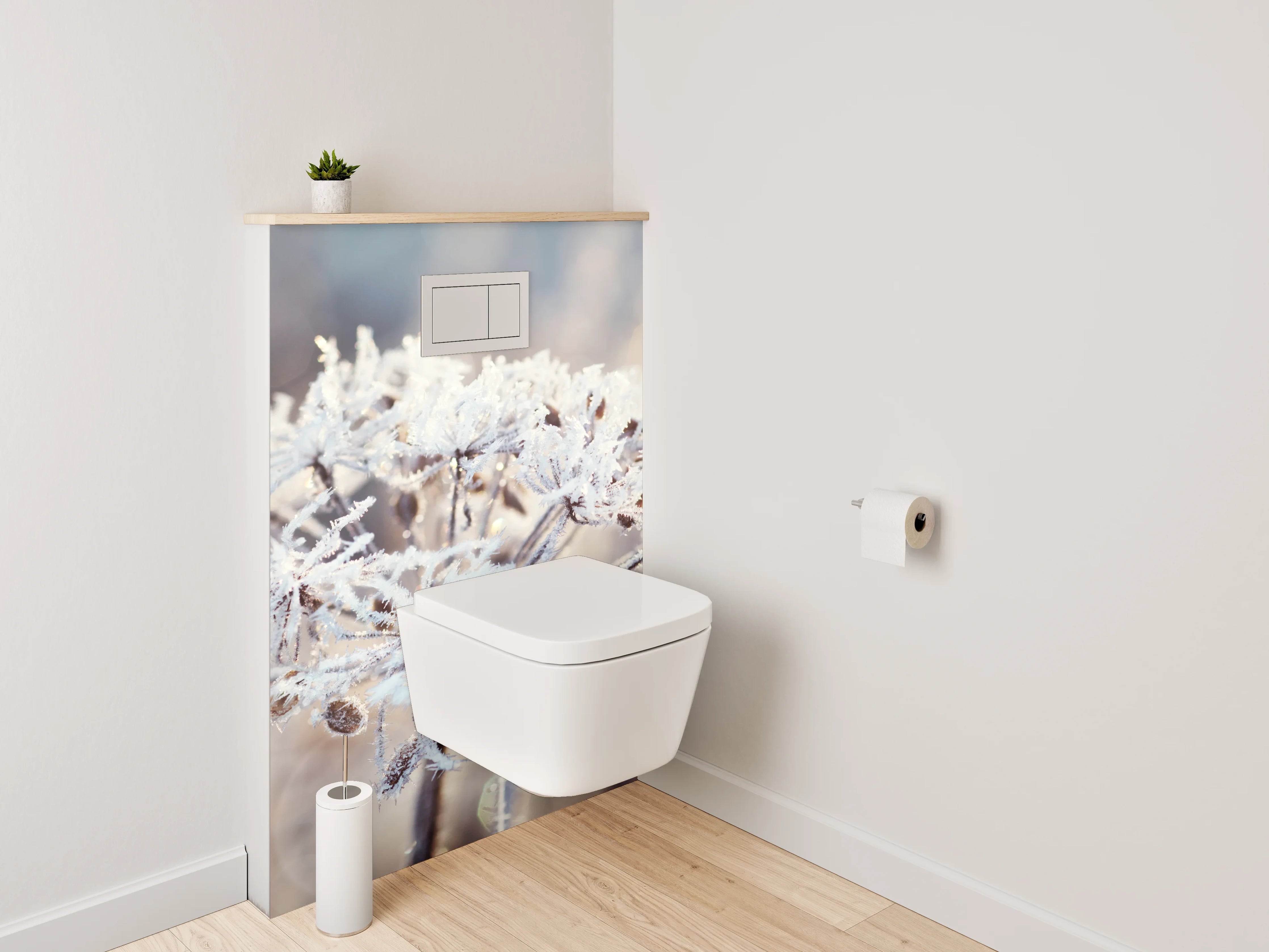 WC-Rückwand - Frostige Eiskristall-Blumen in Weiß
