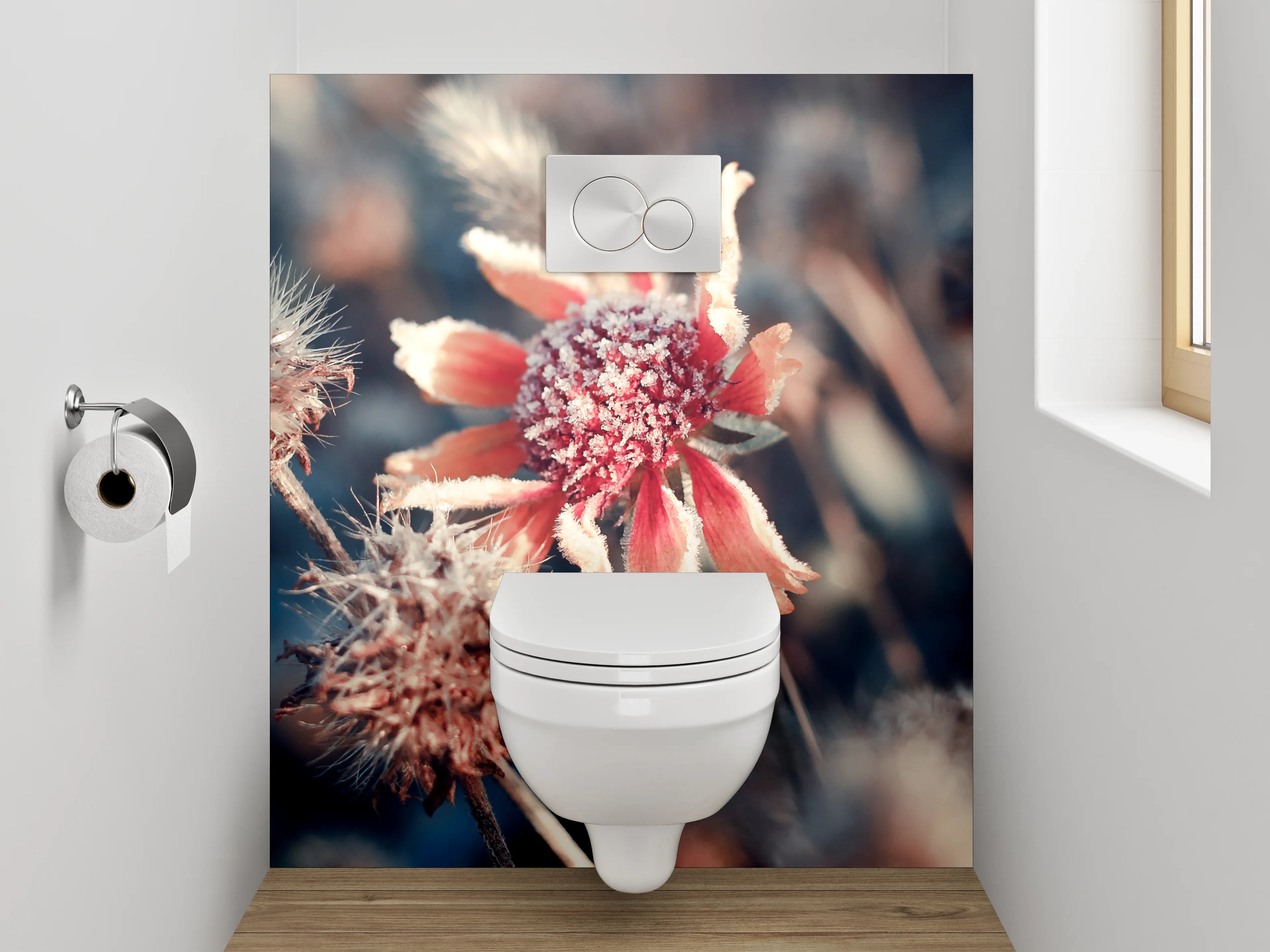 WC-Rückwand - Frostige Wildblume im Winterlicht