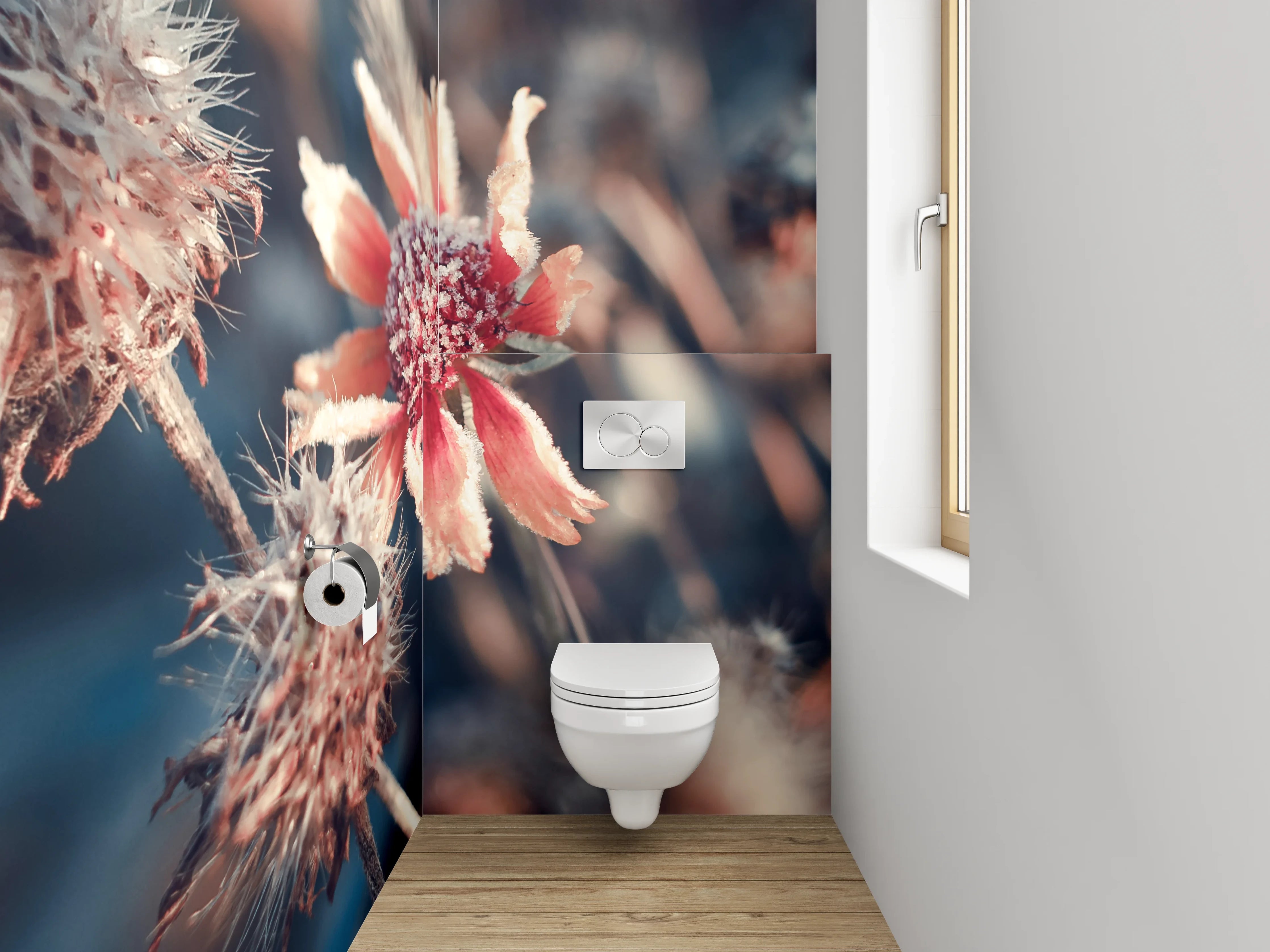 WC-Rückwand - Frostige Wildblume im Winterlicht