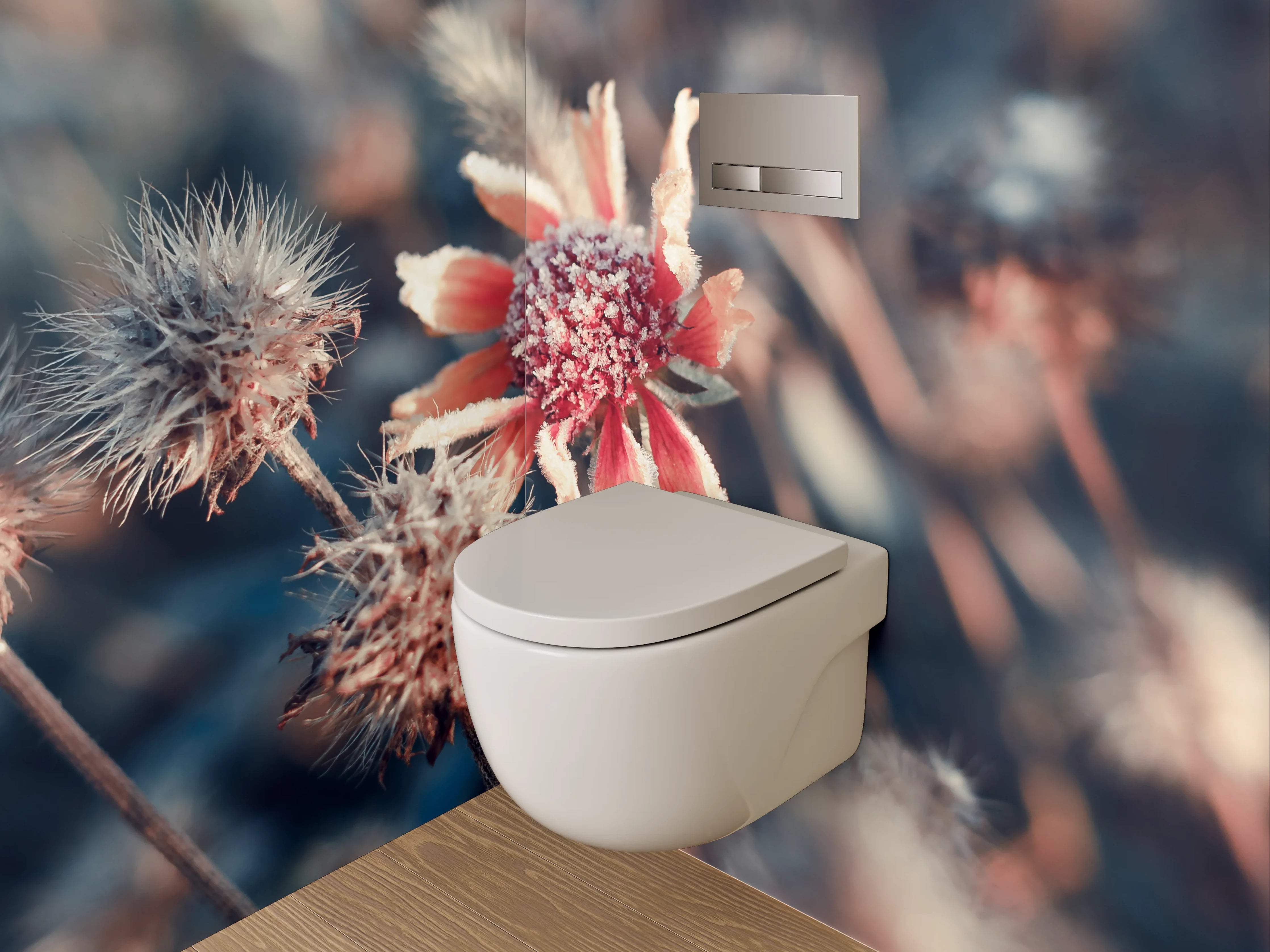 WC-Rückwand - Frostige Wildblume im Winterlicht