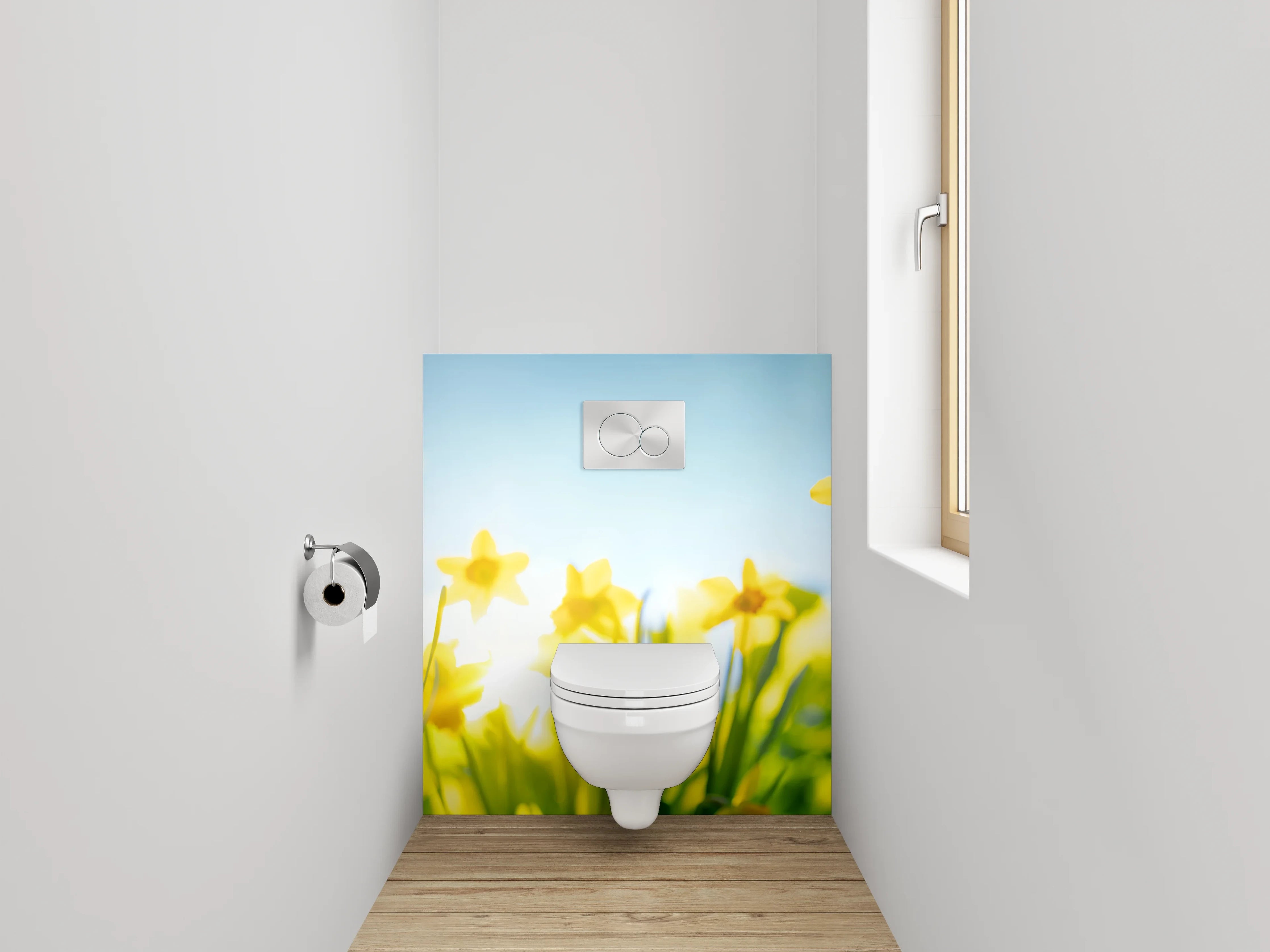 WC-Rückwand - Frühlingshafte Narzissen mit blauem Himmel