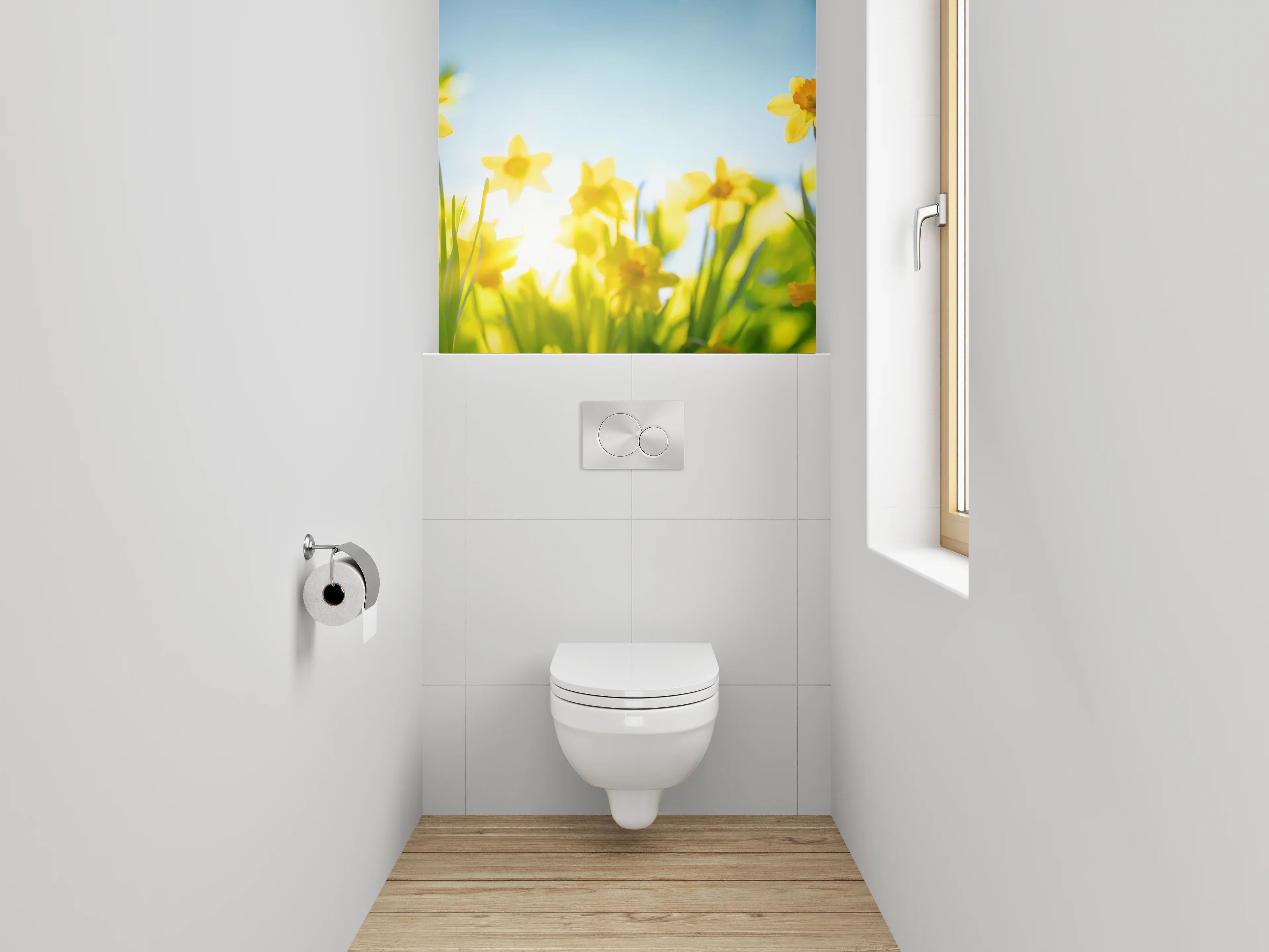 WC-Rückwand - Frühlingshafte Narzissen mit blauem Himmel
