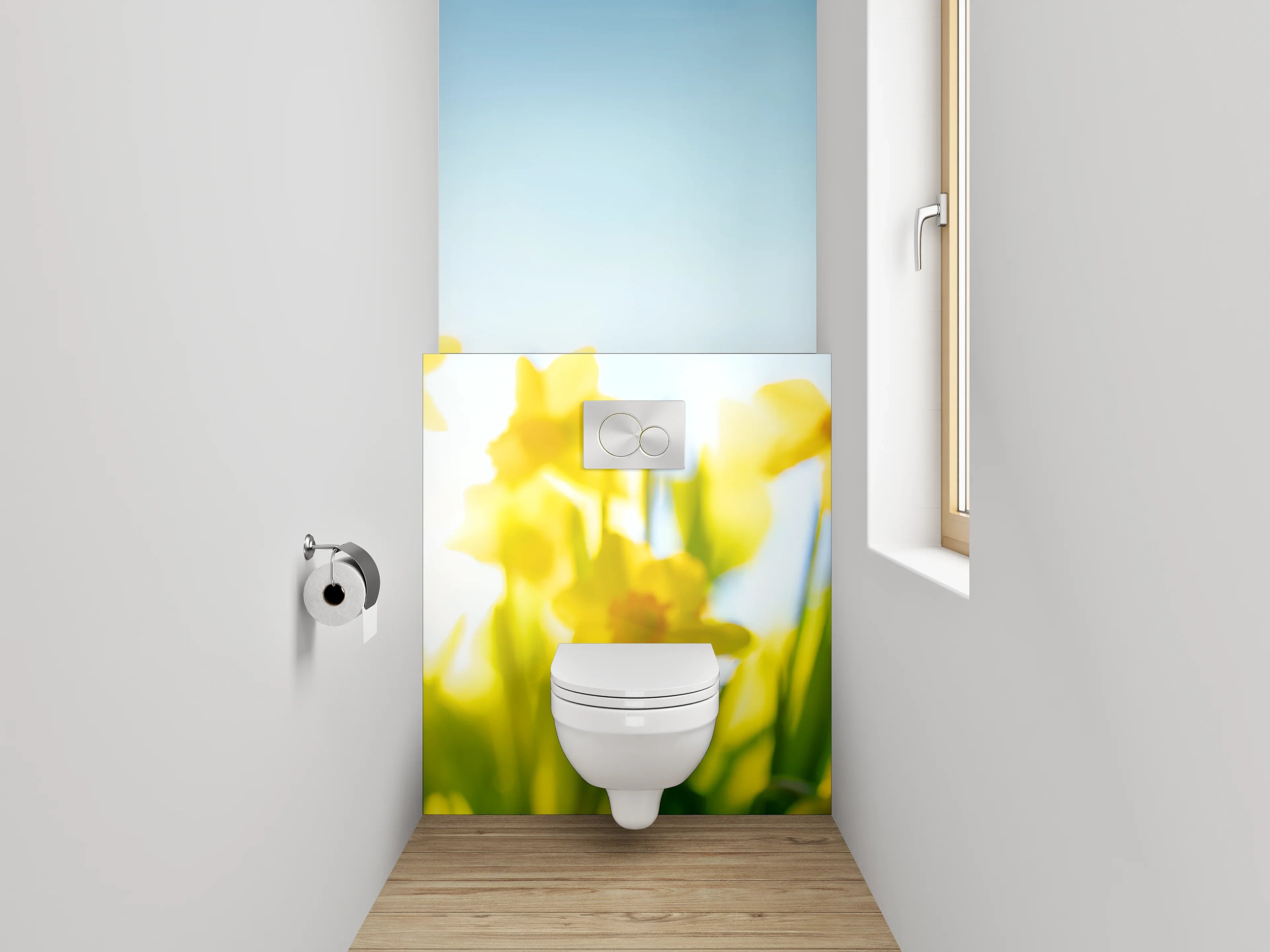 WC-Rückwand - Frühlingshafte Narzissen mit blauem Himmel