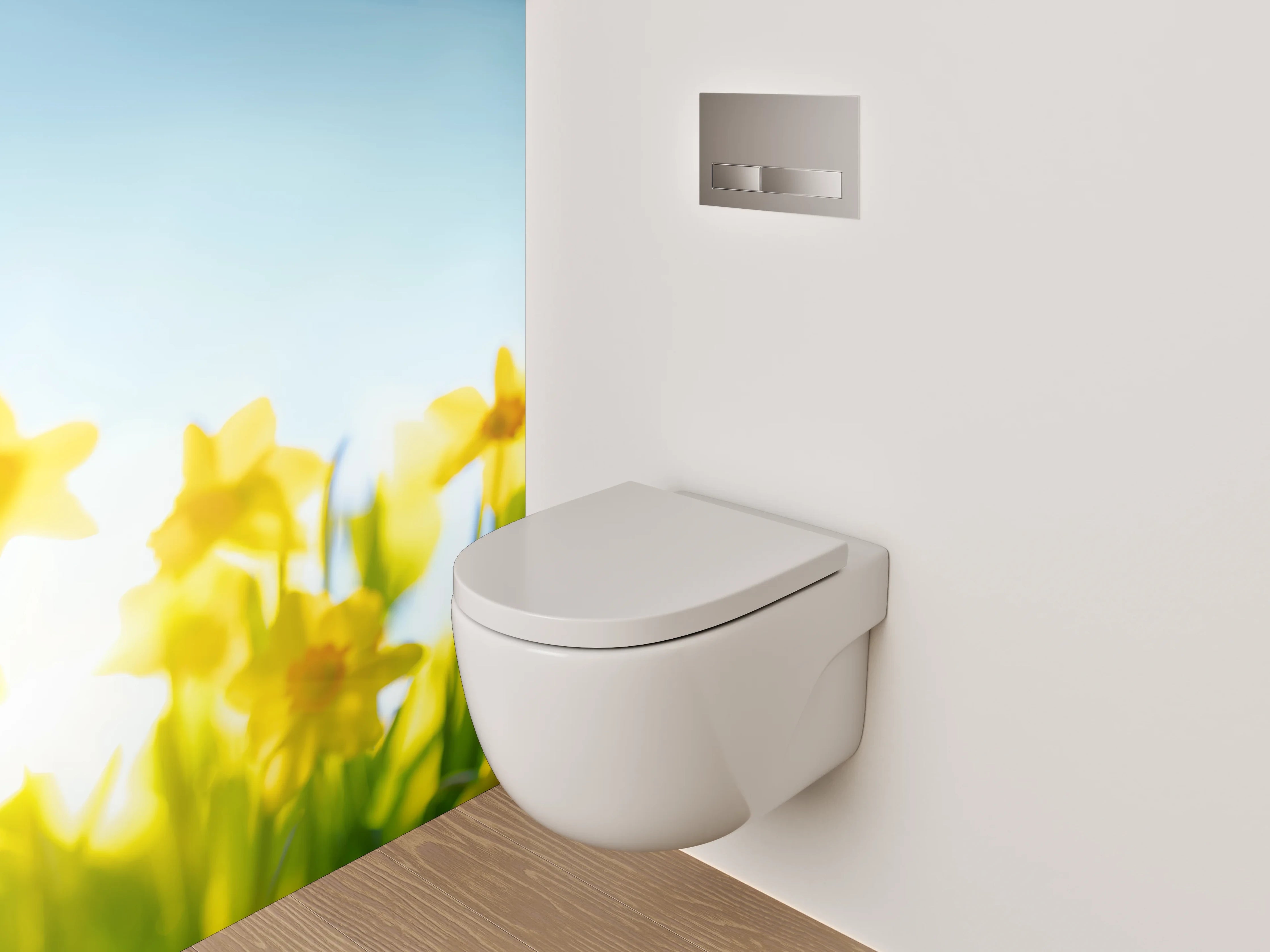 WC-Rückwand - Frühlingshafte Narzissen mit blauem Himmel