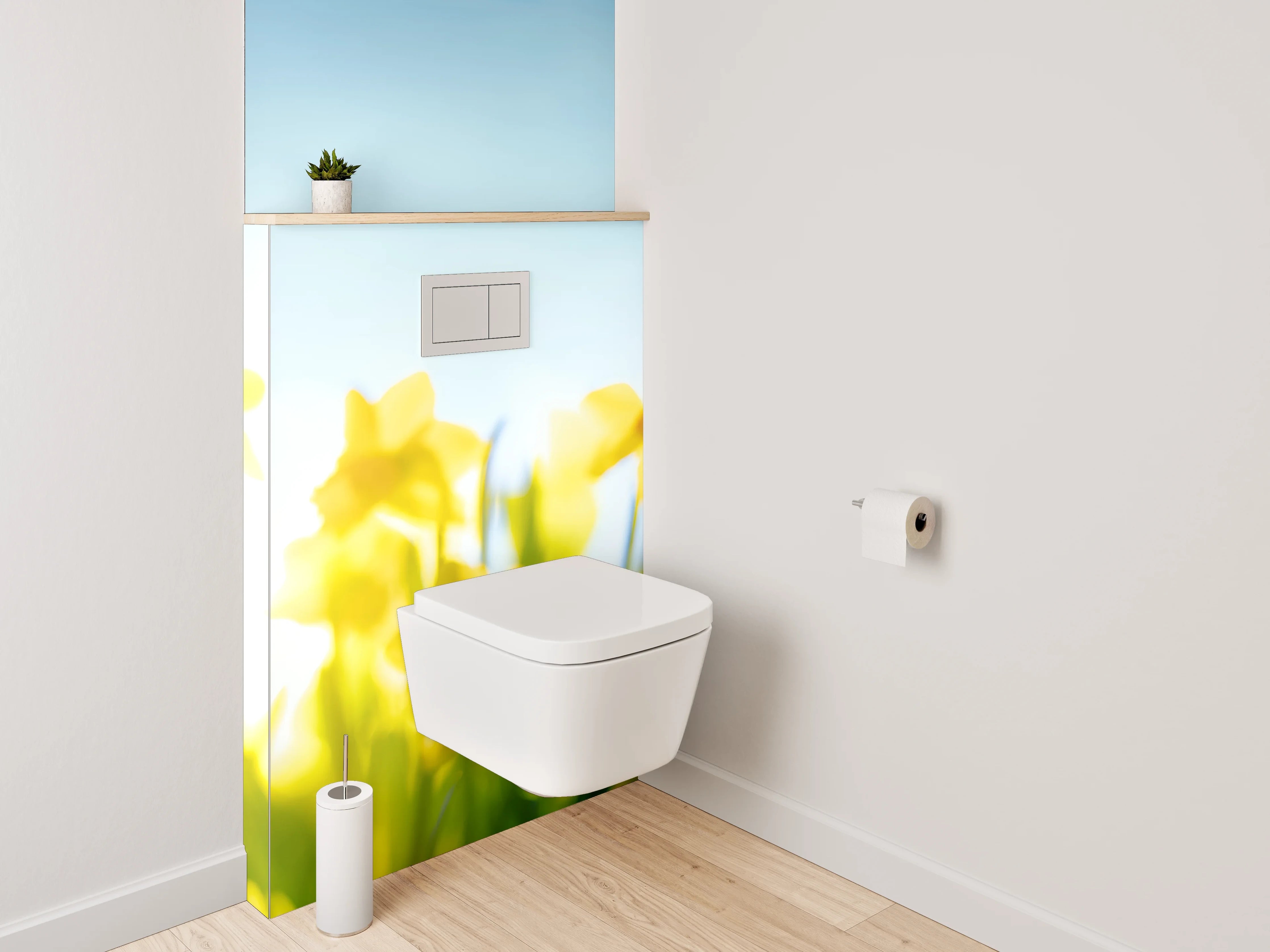 WC-Rückwand - Frühlingshafte Narzissen mit blauem Himmel