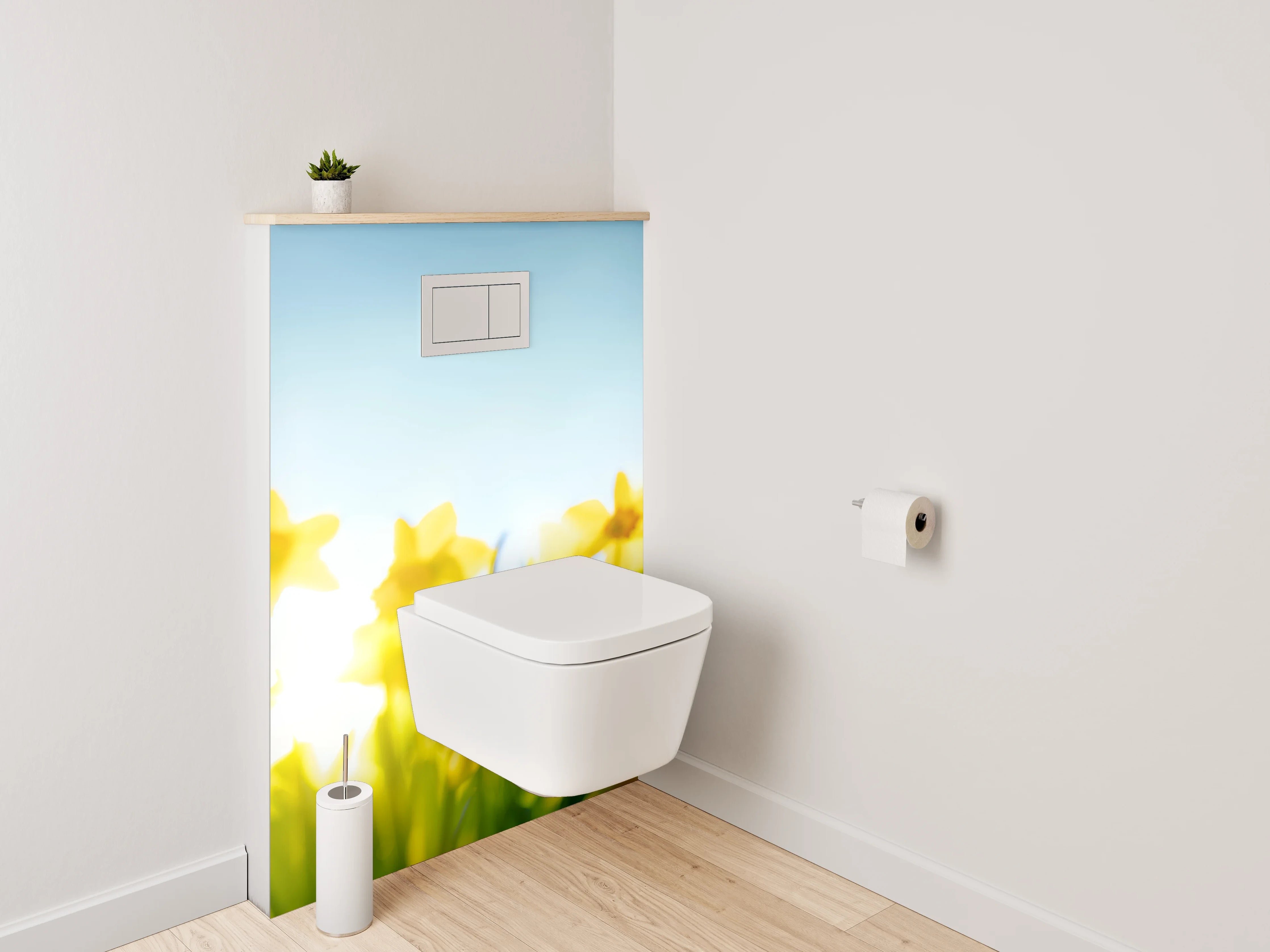 WC-Rückwand - Frühlingshafte Narzissen mit blauem Himmel