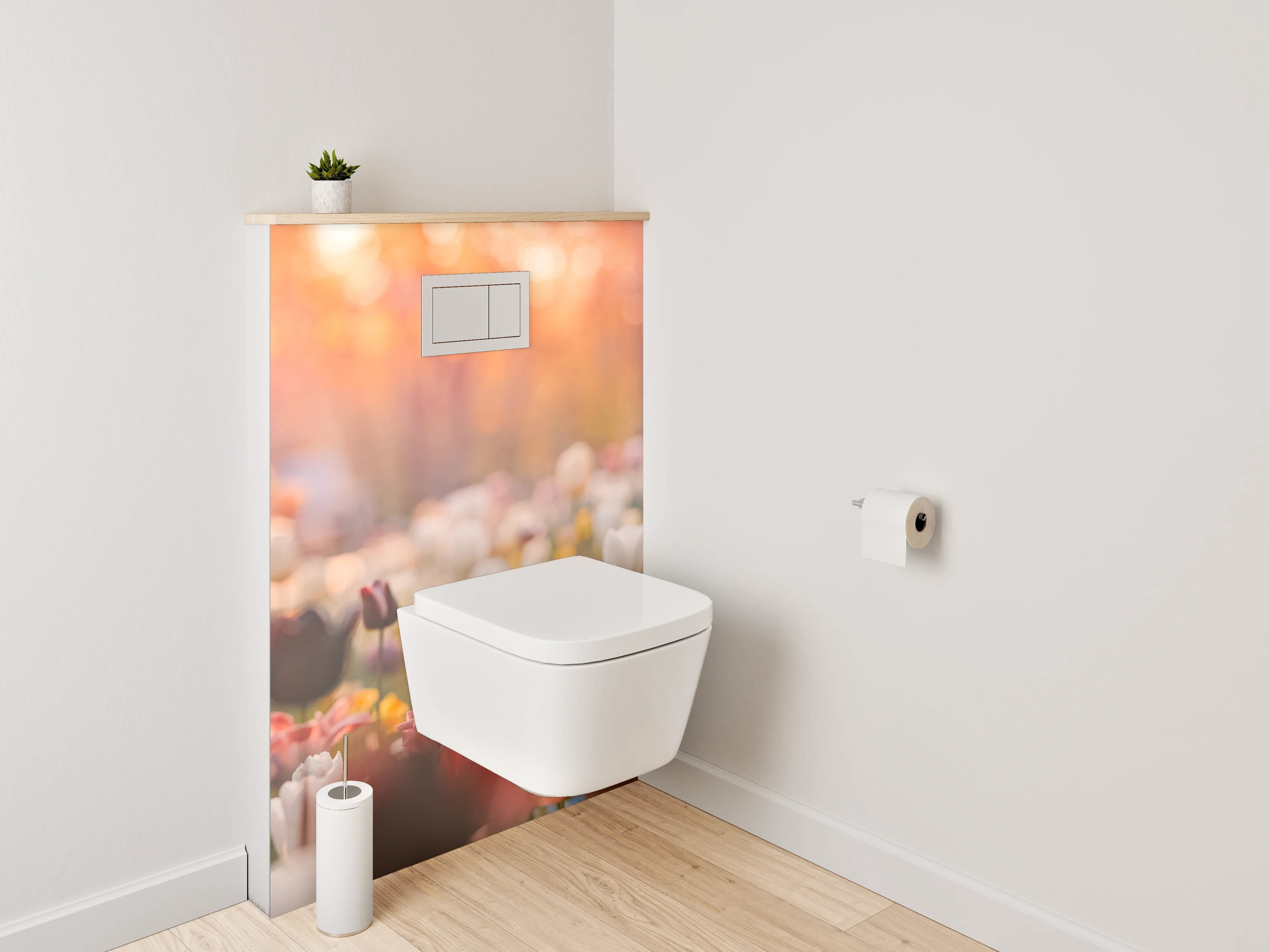 WC-Rückwand - Frühlingshafte Tulpenwiese im Sonnenlicht