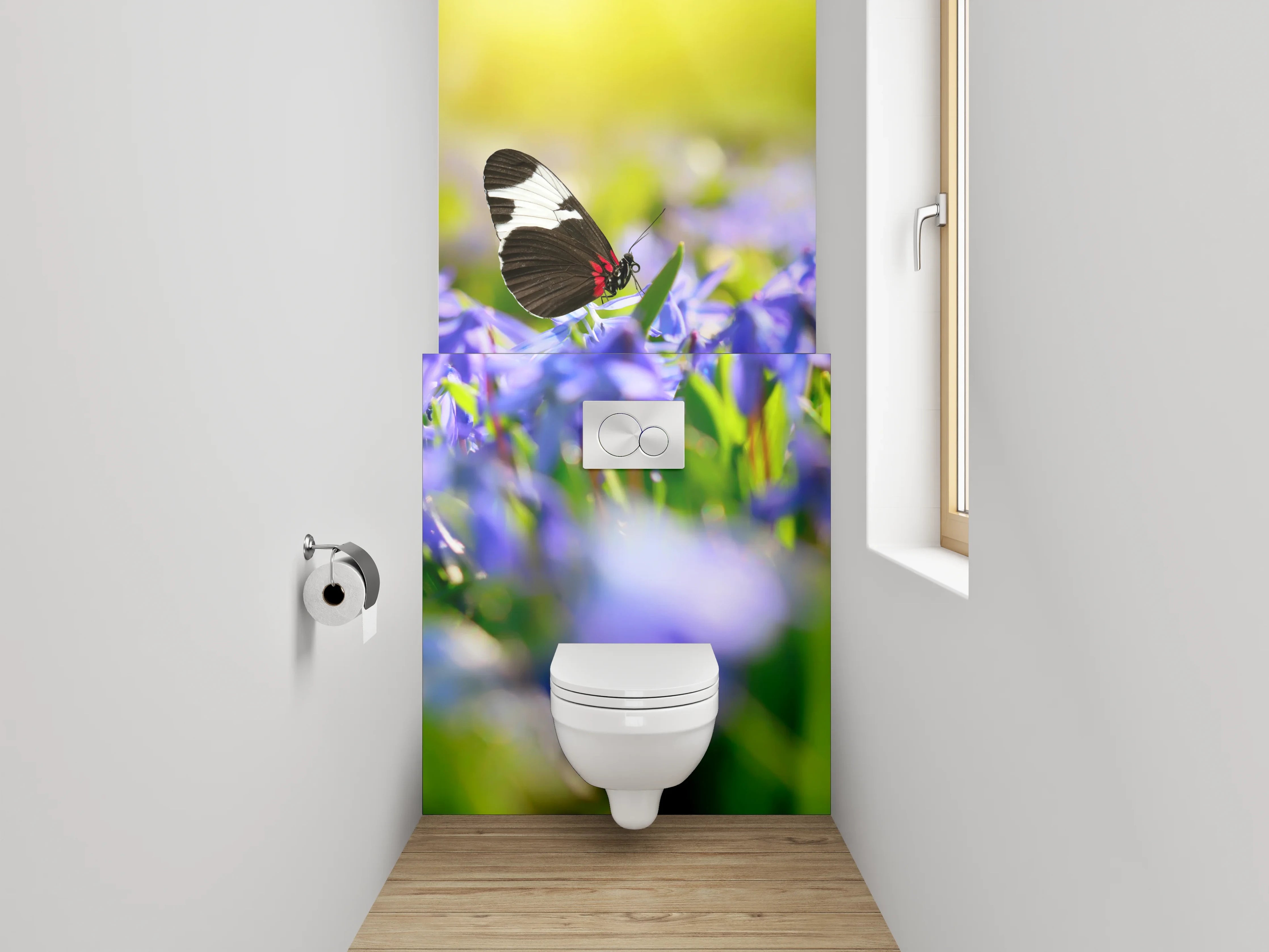 WC-Rückwand - Frühlingsweise mit Schmetterlingen und Blumen