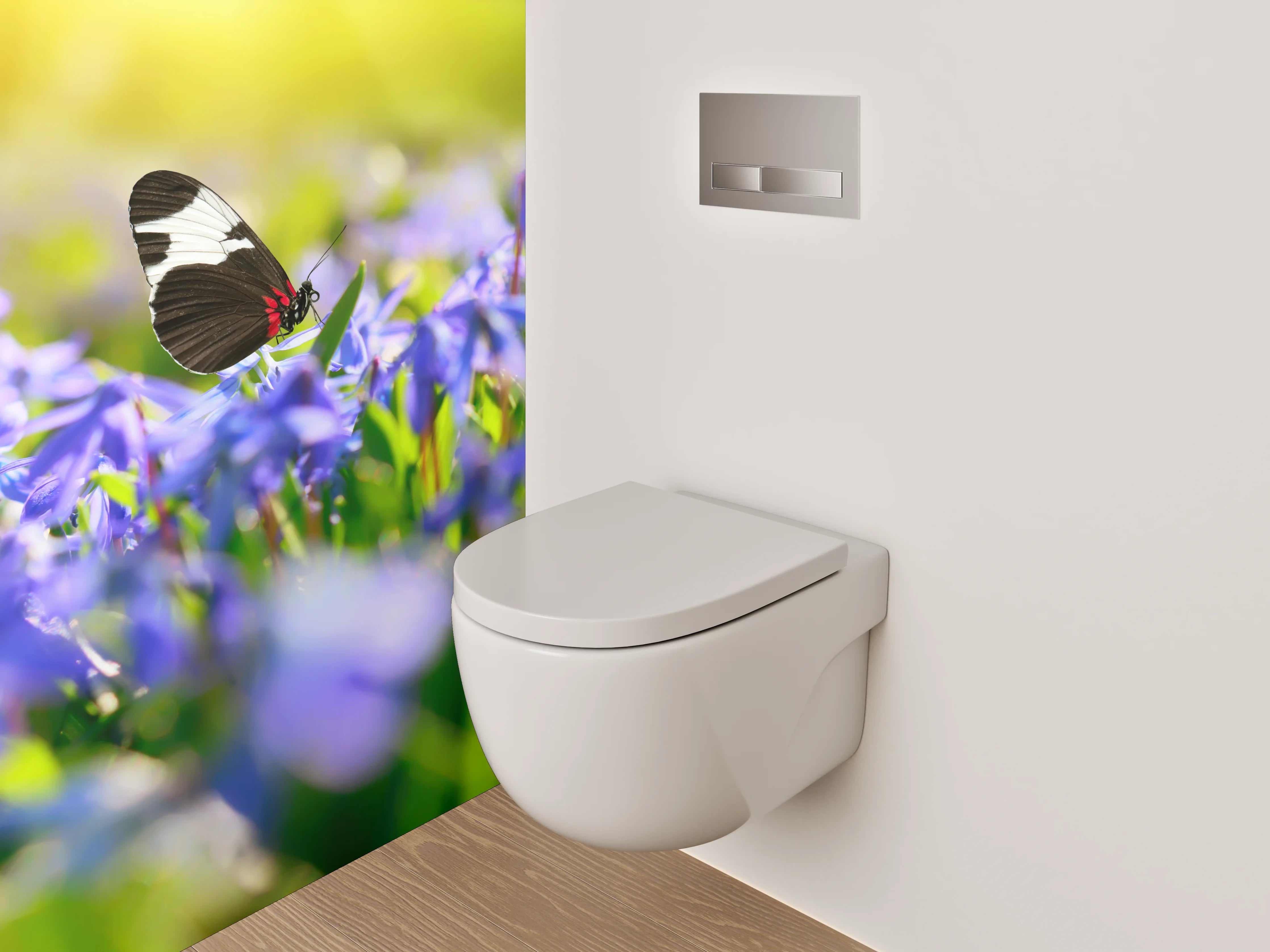 WC-Rückwand - Frühlingsweise mit Schmetterlingen und Blumen
