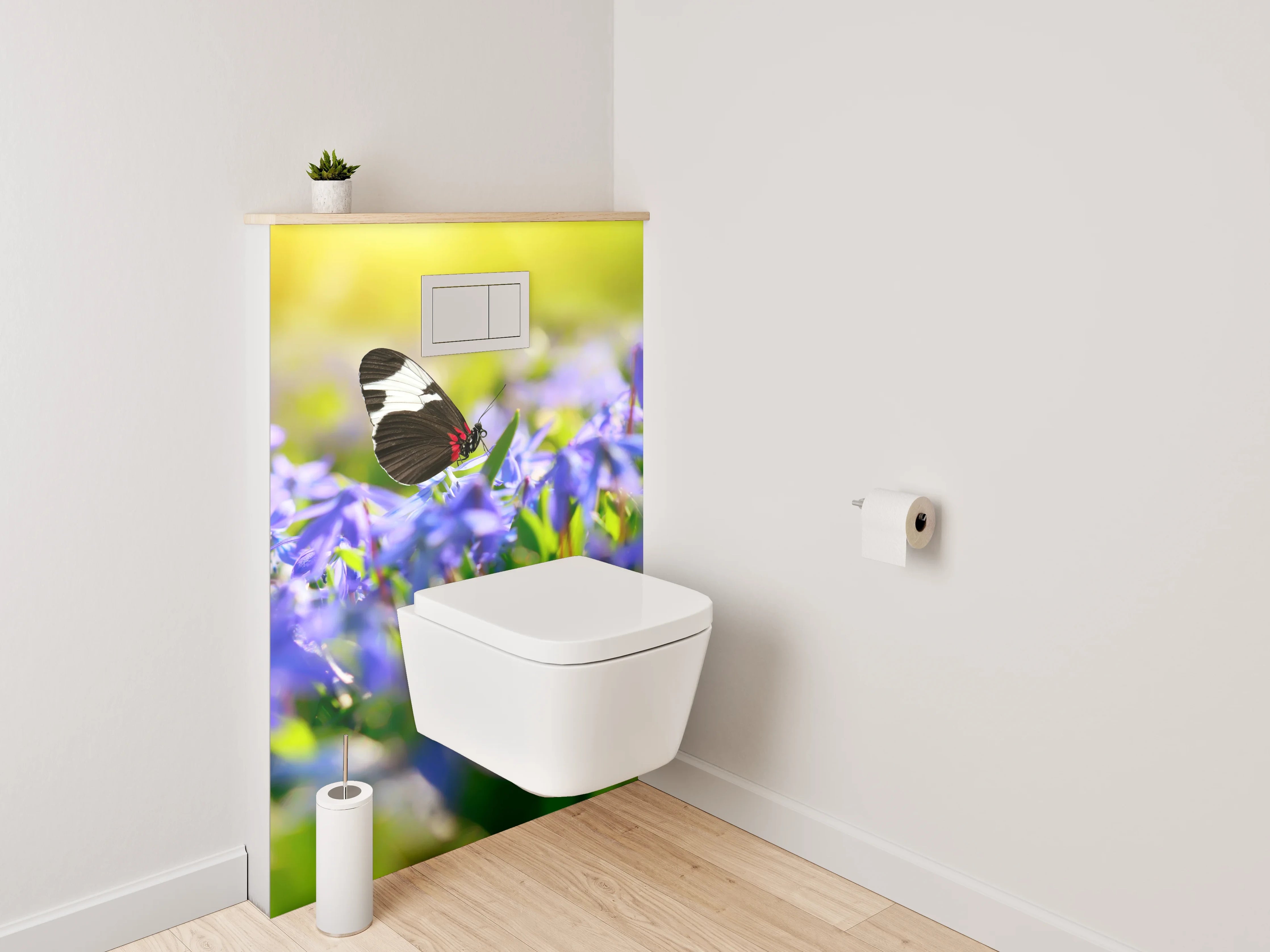 WC-Rückwand - Frühlingsweise mit Schmetterlingen und Blumen