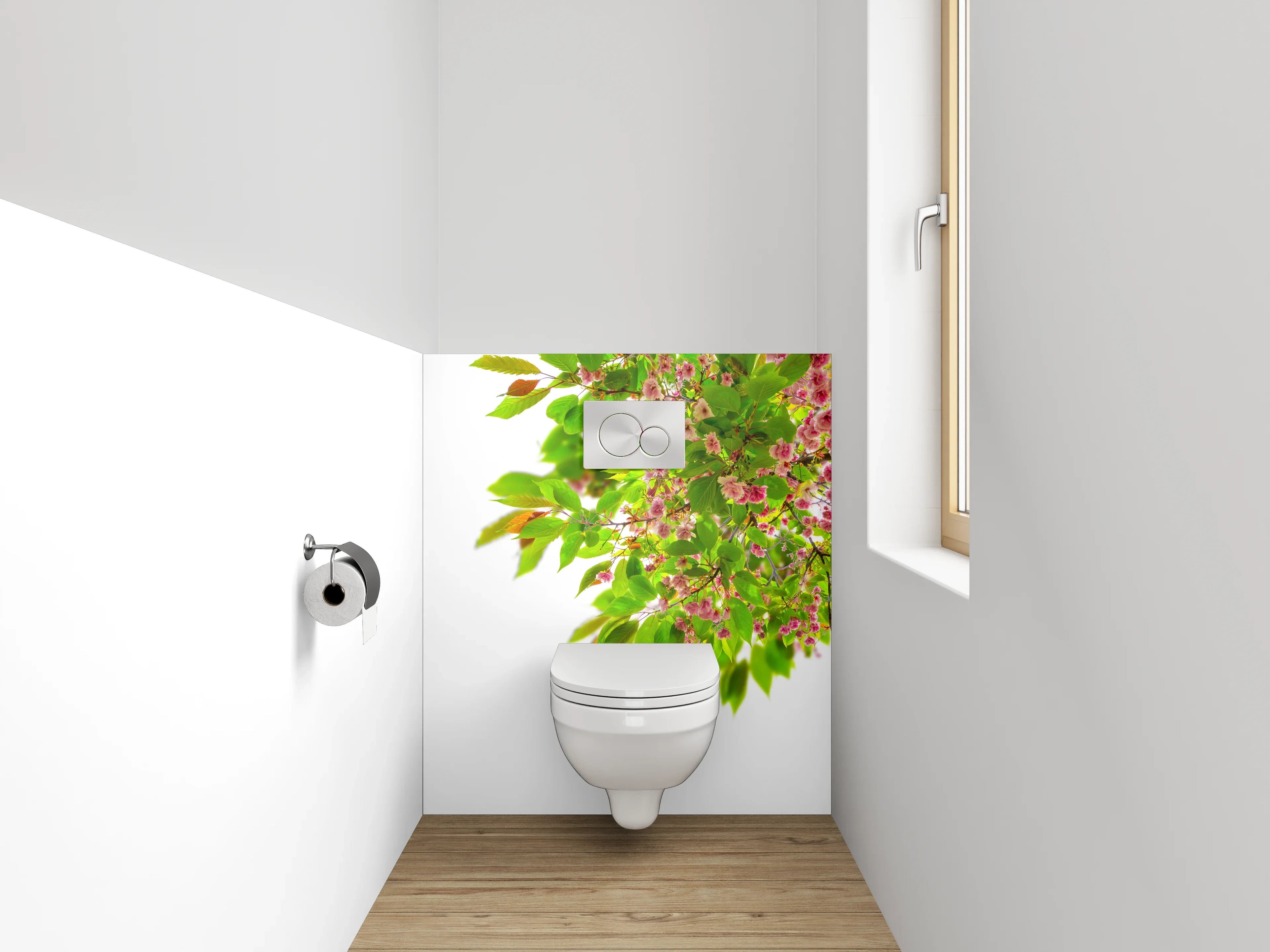 WC-Rückwand - Frühlingszweige mit Blüten auf Weiß