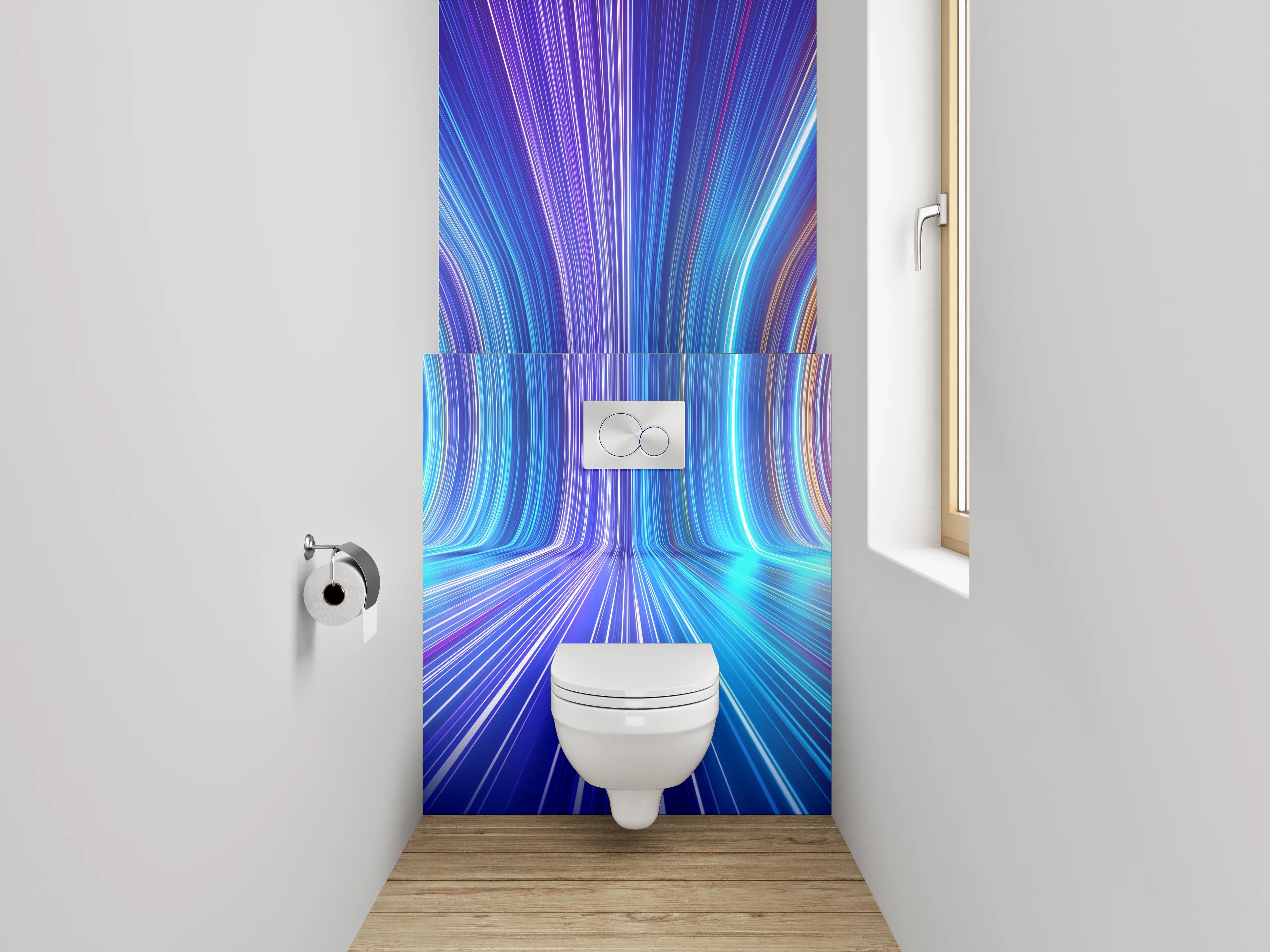 WC-Rückwand - Futuristische Lichtlinien Abstrakt