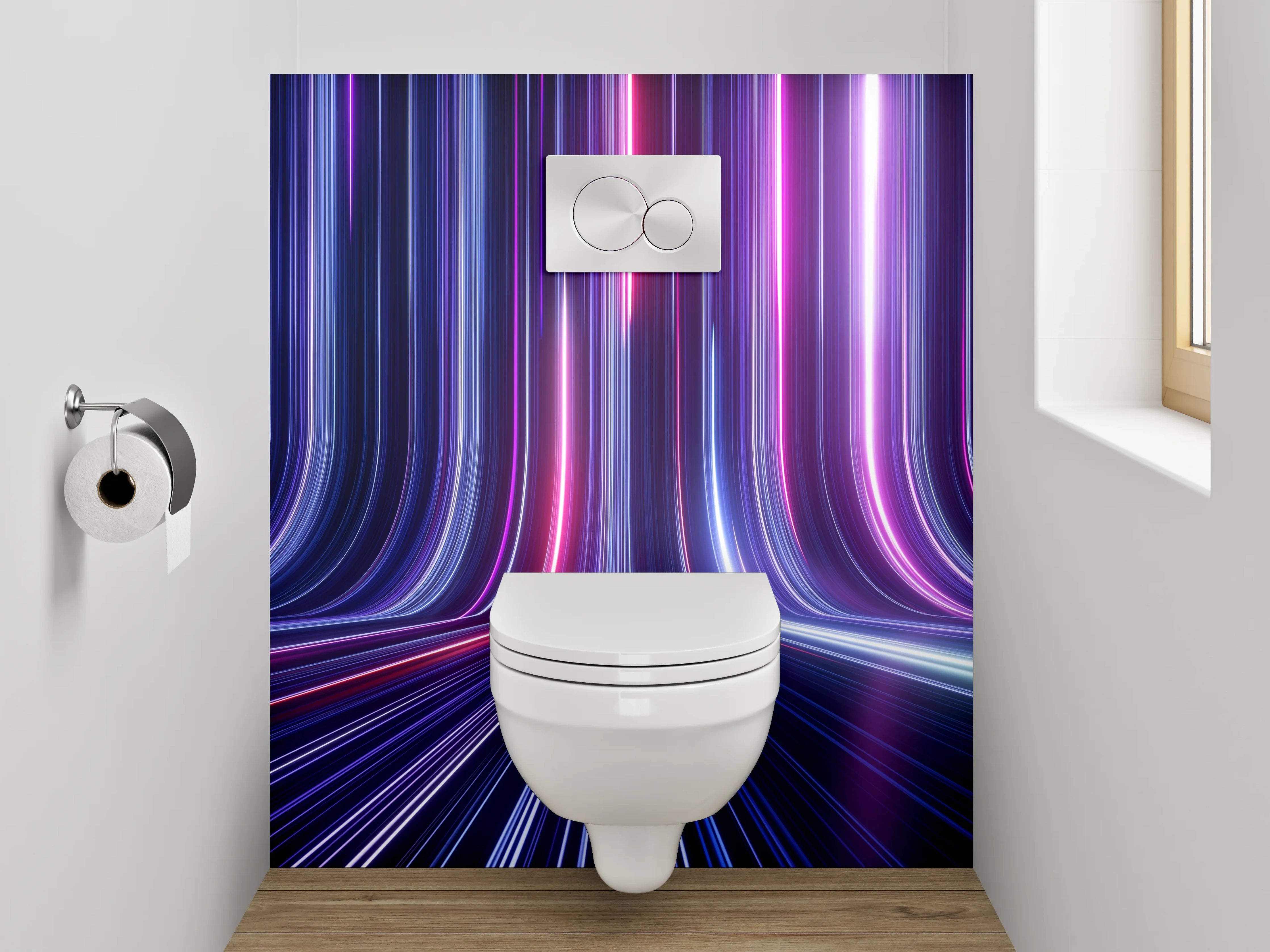 WC-Rückwand - Futuristische Neon-Lichtlinien Abstrakt