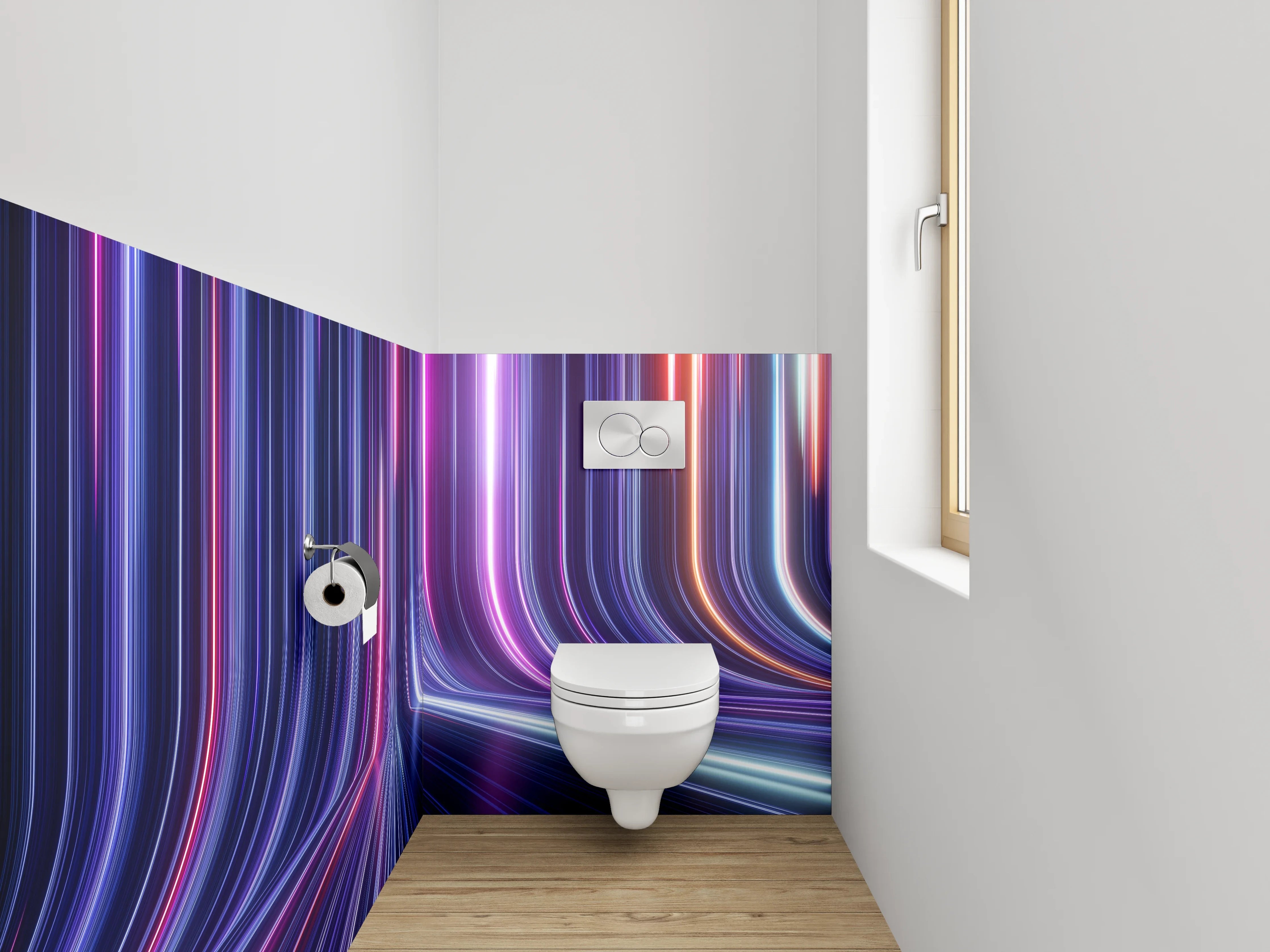 WC-Rückwand - Futuristische Neon-Lichtlinien Abstrakt