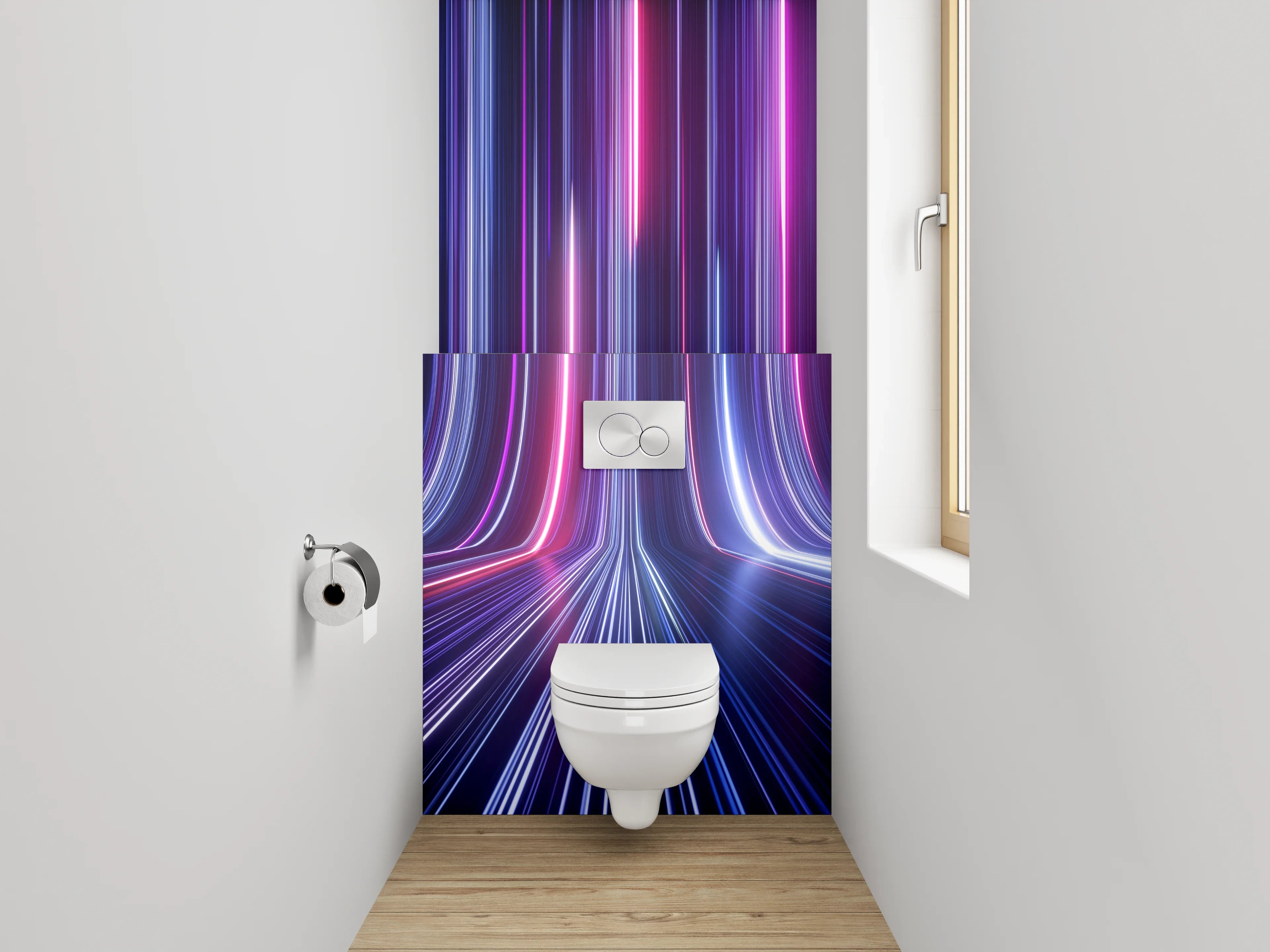 WC-Rückwand - Futuristische Neon-Lichtlinien Abstrakt
