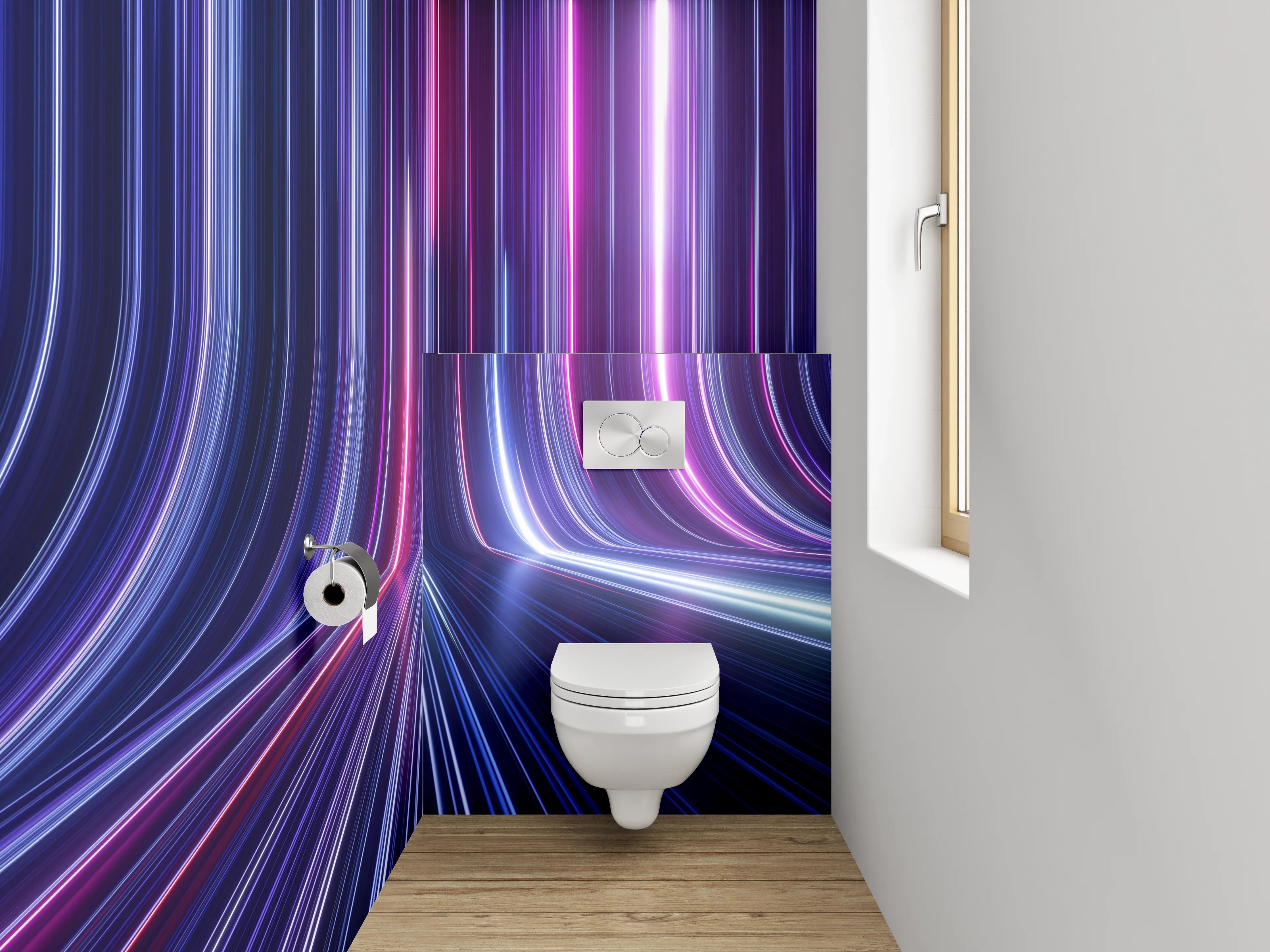 WC-Rückwand - Futuristische Neon-Lichtlinien Abstrakt