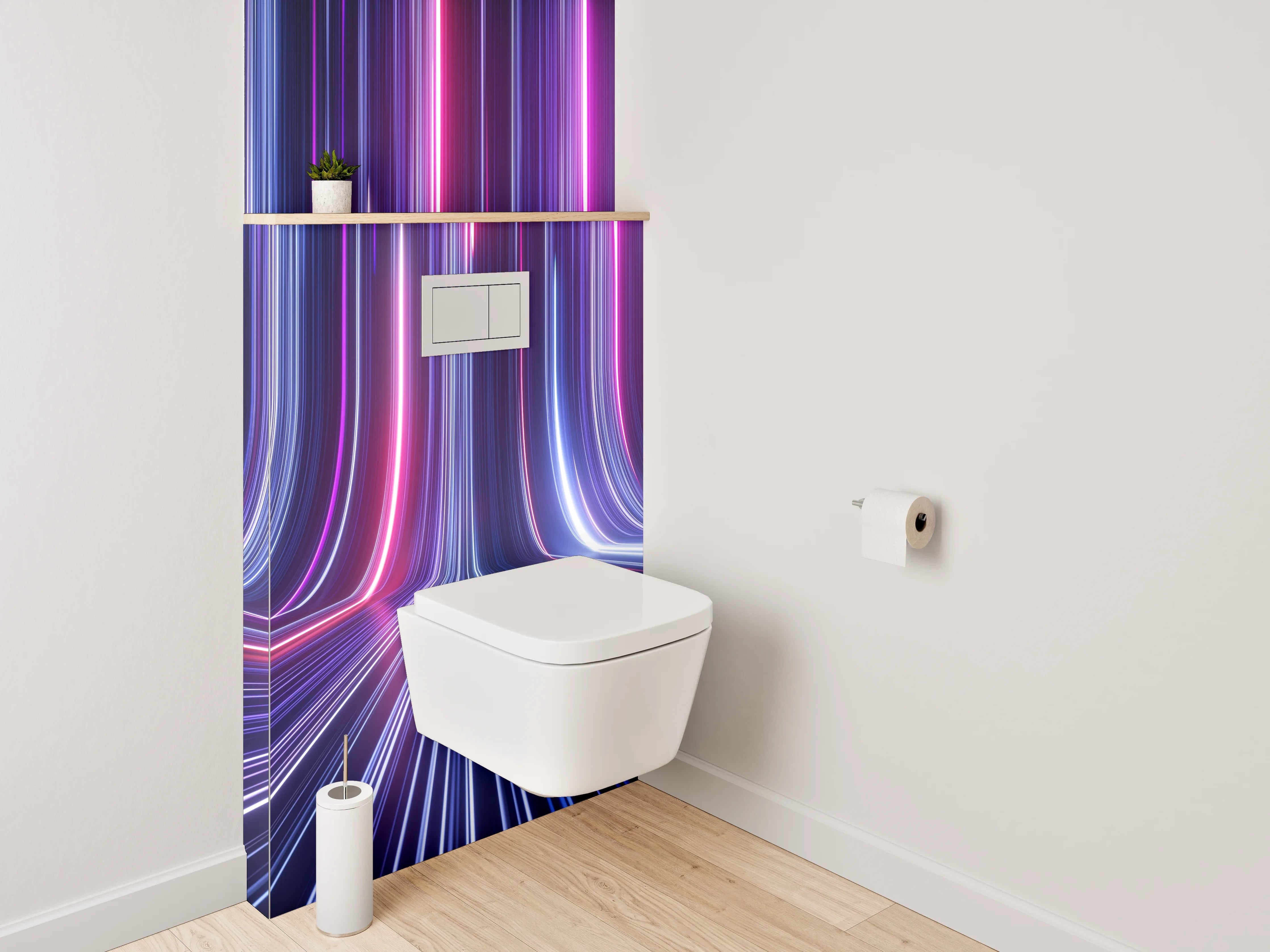 WC-Rückwand - Futuristische Neon-Lichtlinien Abstrakt