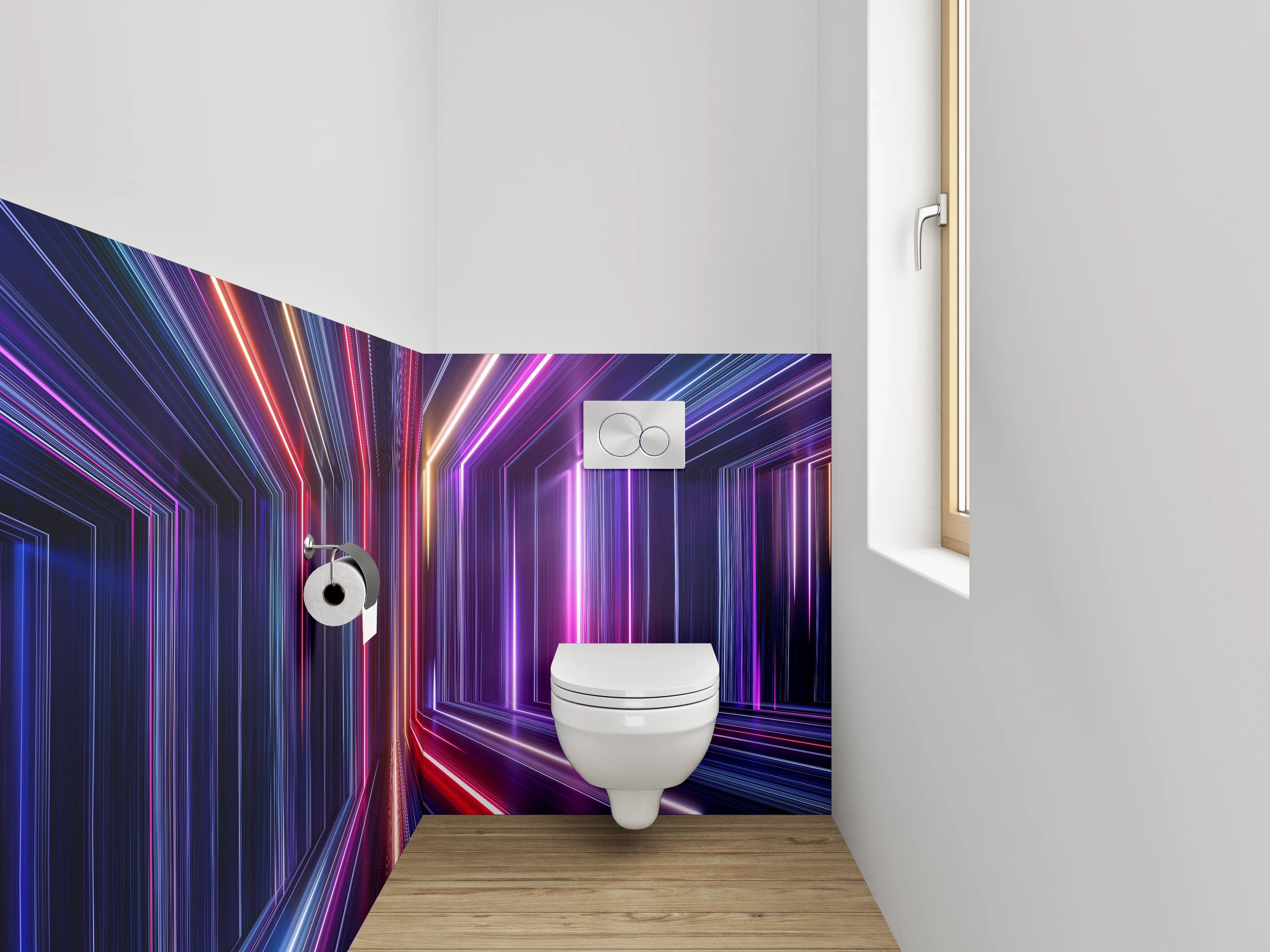 WC-Rückwand - Futuristisches Neonstreifen Muster Wandbild